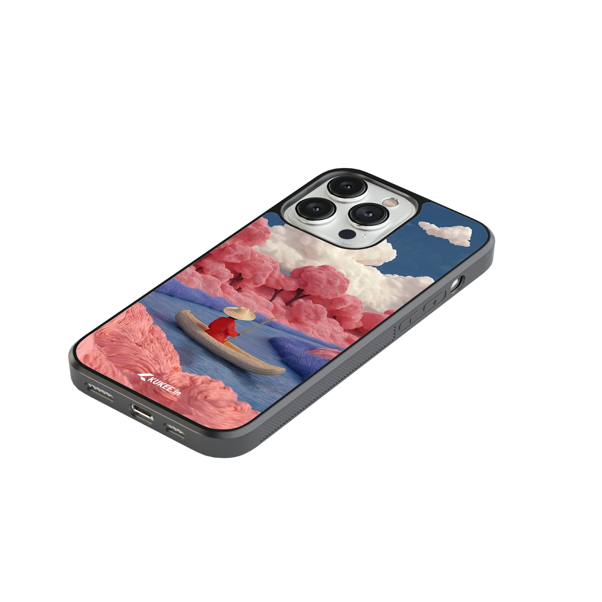 Whimsical River Scene Mobile Cover - Textured Pink Forest Art