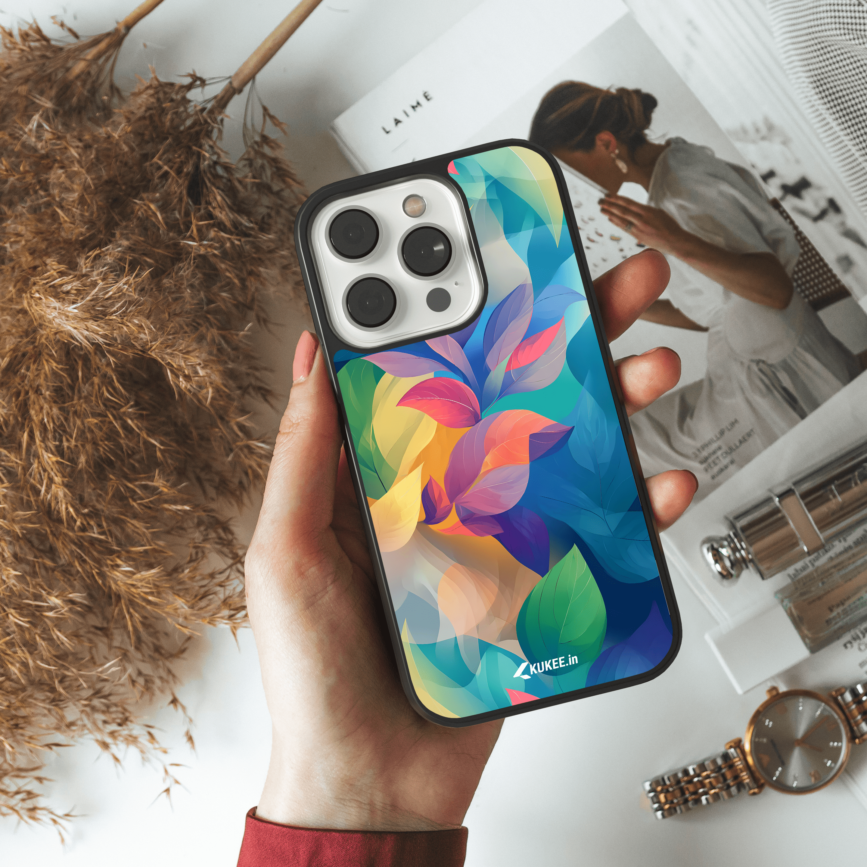 Vibrant Abstract Leaf Mobile Case - Modern Floral Art