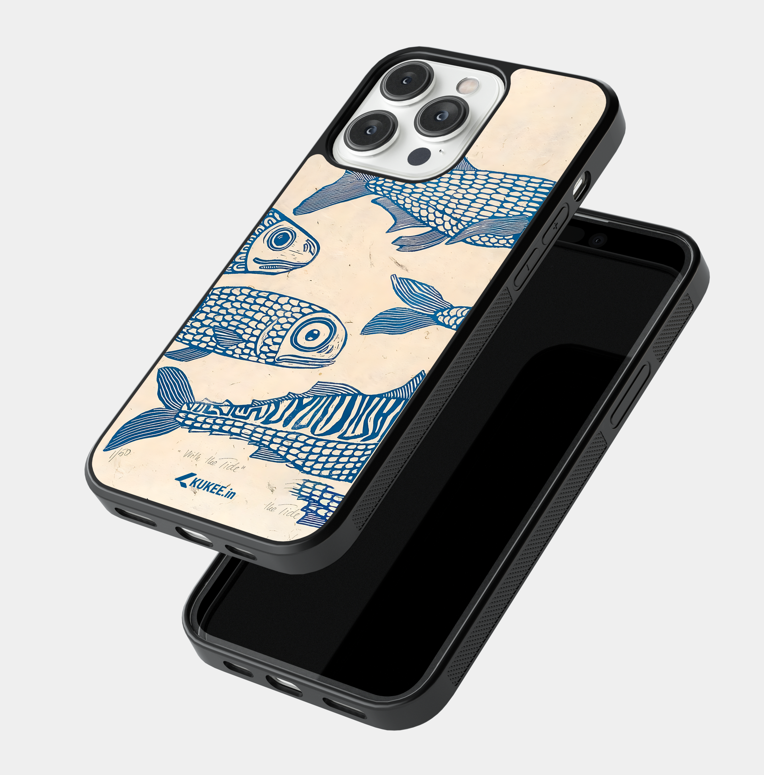 Blue Linocut Fish Mobile Case - Vintage Style Ocean Art