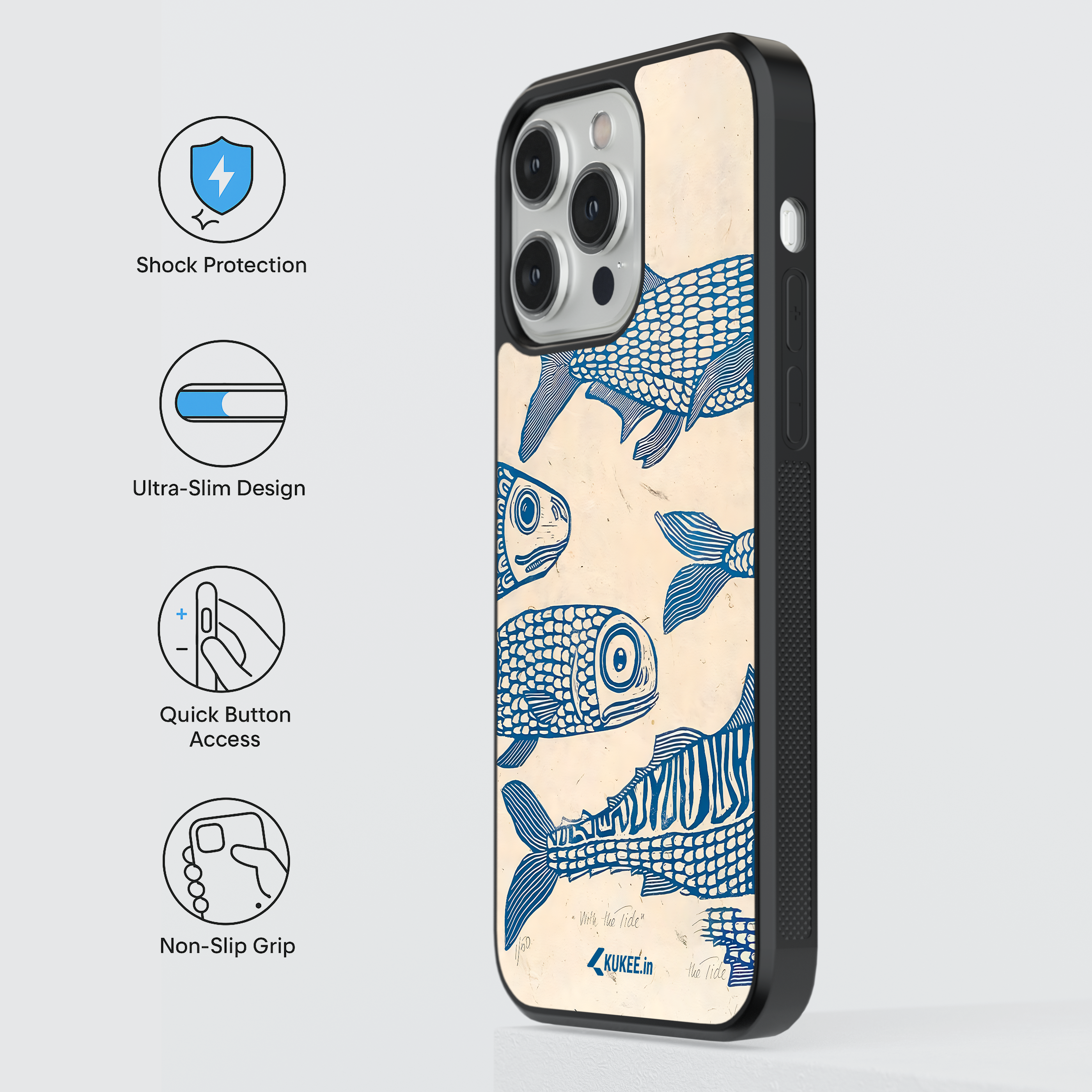 Blue Linocut Fish Mobile Case - Vintage Style Ocean Art