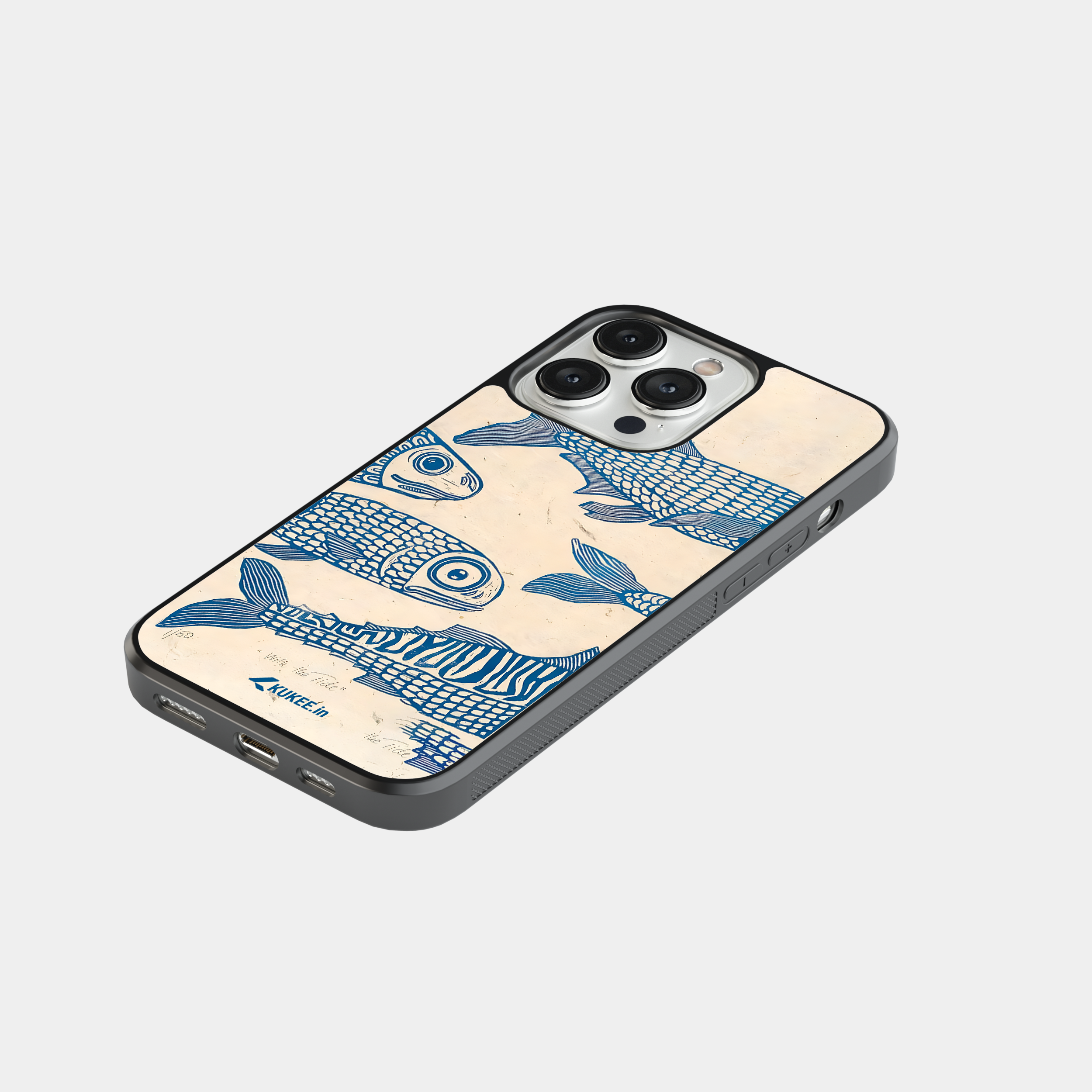 Blue Linocut Fish Mobile Case - Vintage Style Ocean Art