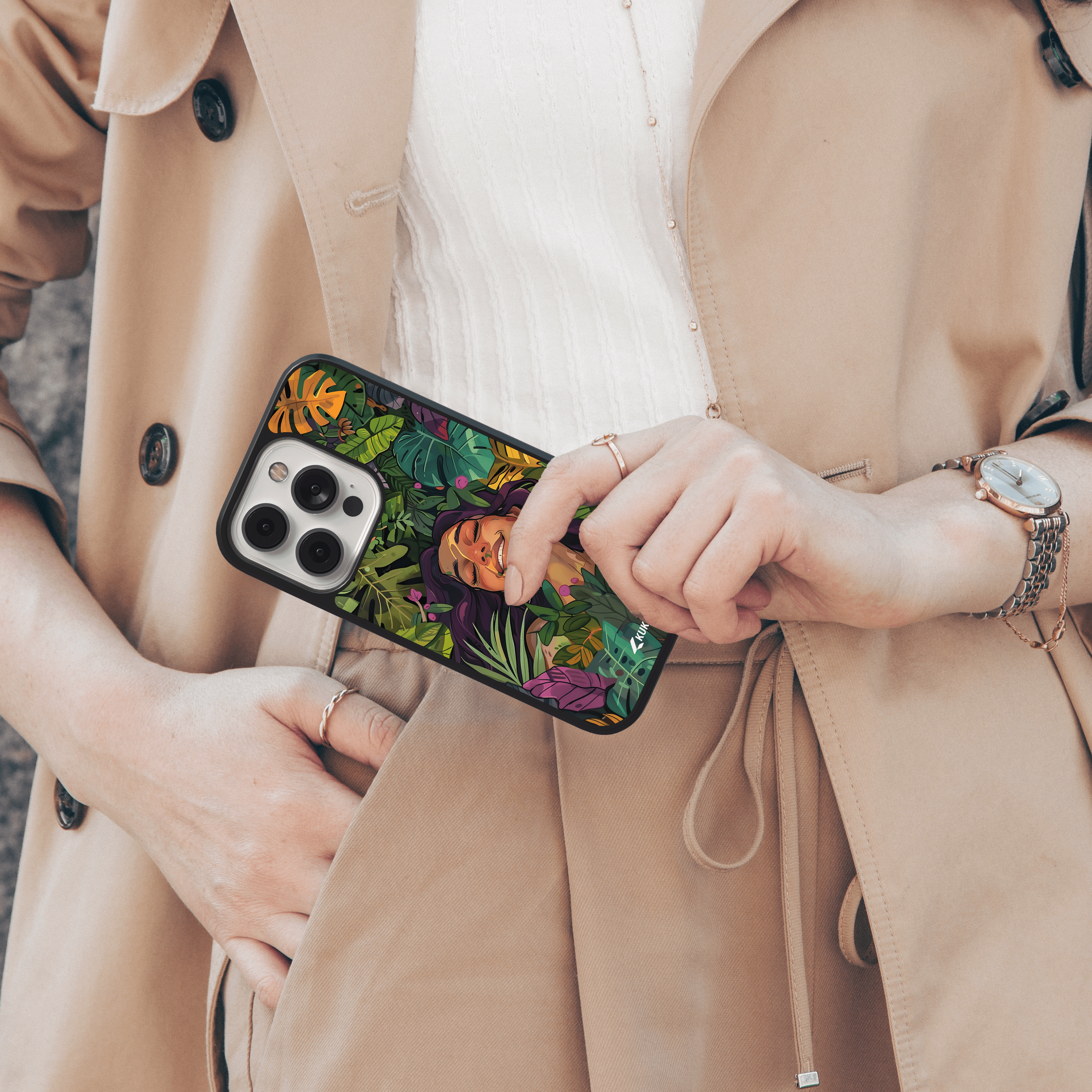 Woman in Tropical Jungle Mobile Case - Lush Botanical Art