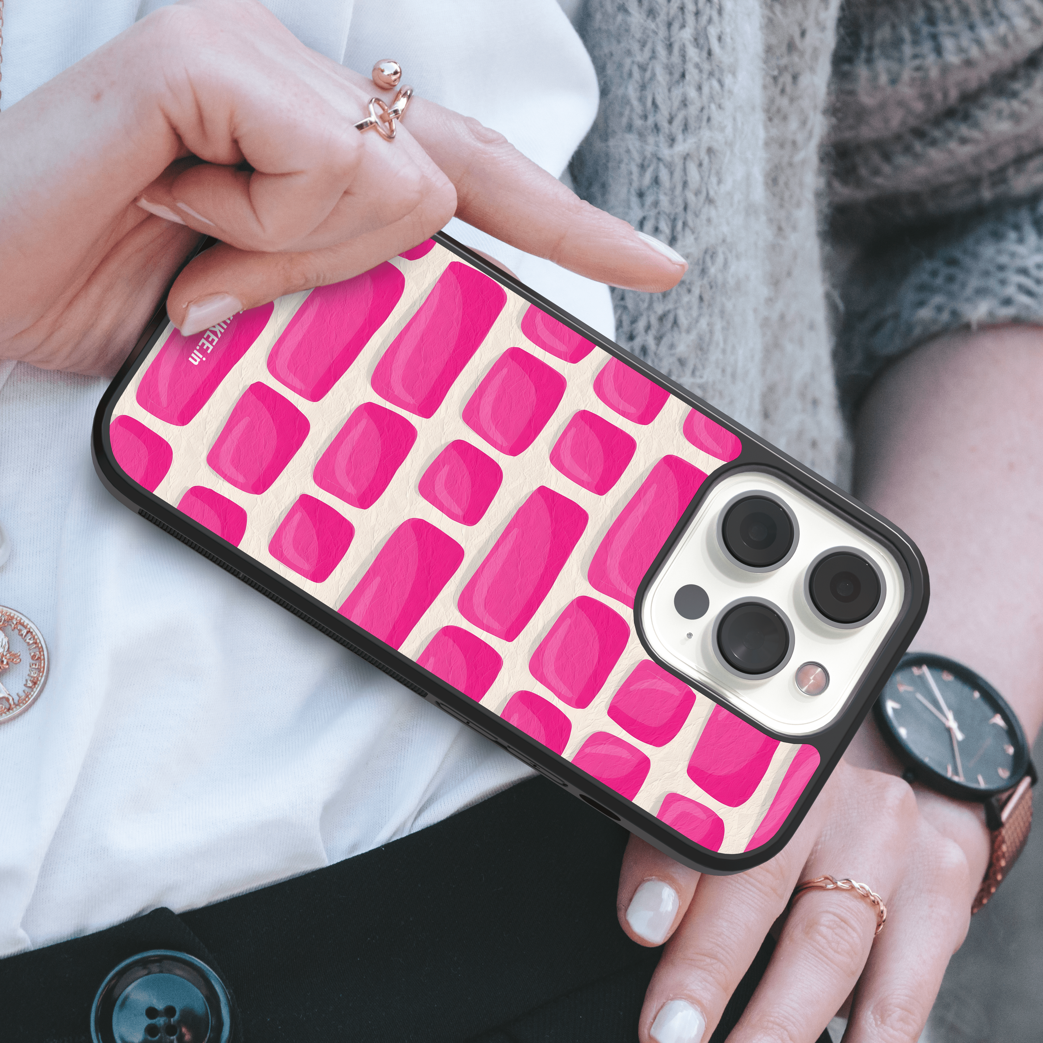 Colorful Brickwork Mobile Cover - Modern Pink Design