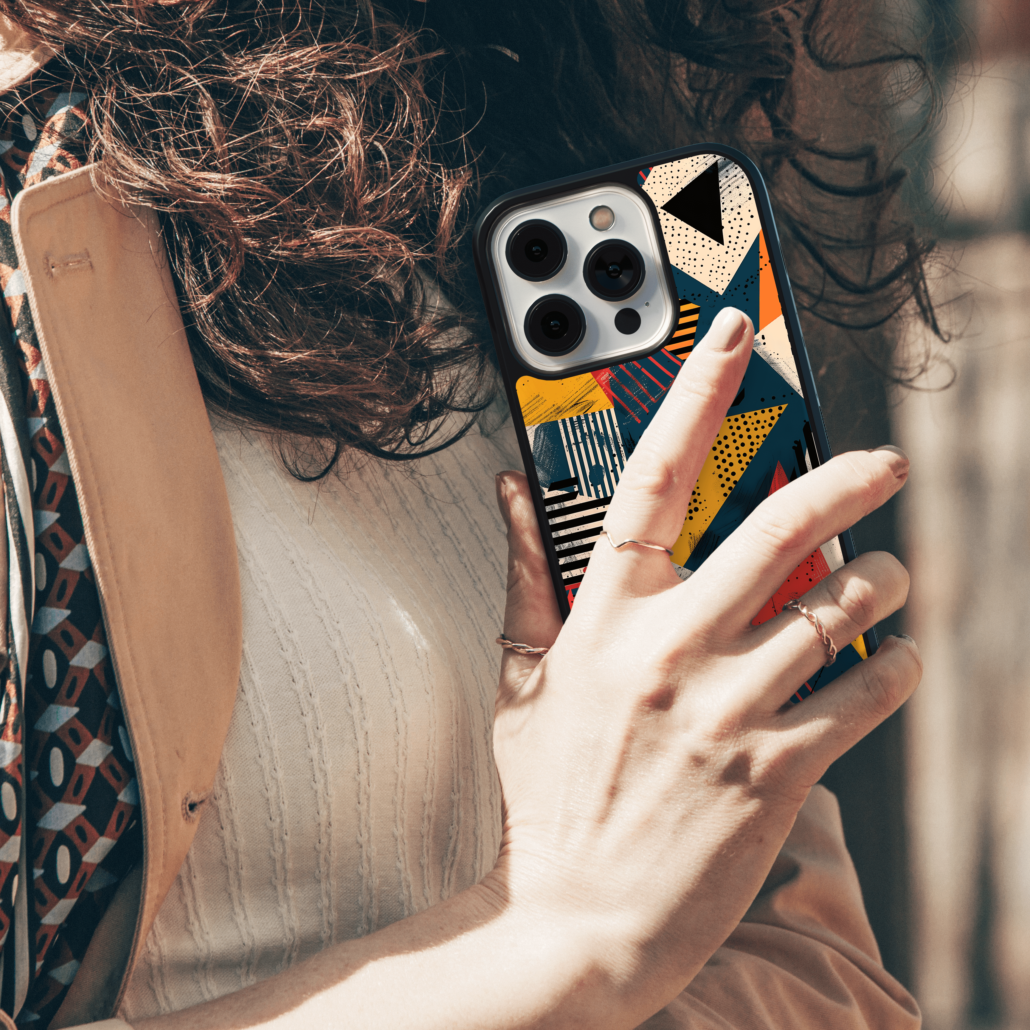 Bold Geometric Design Mobile Cover with Textured Elements