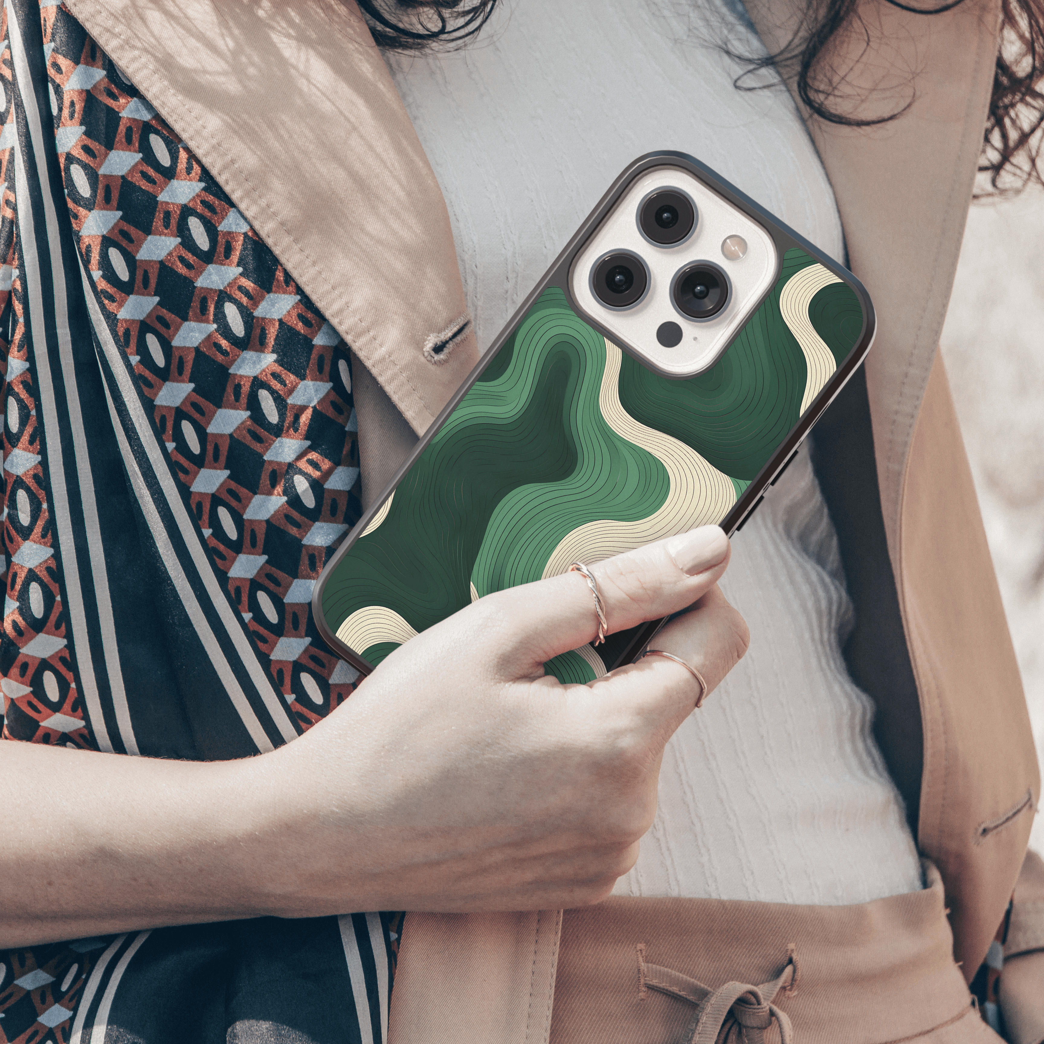 Flowing Green and Cream Abstract Mobile Case - Modern Swirls