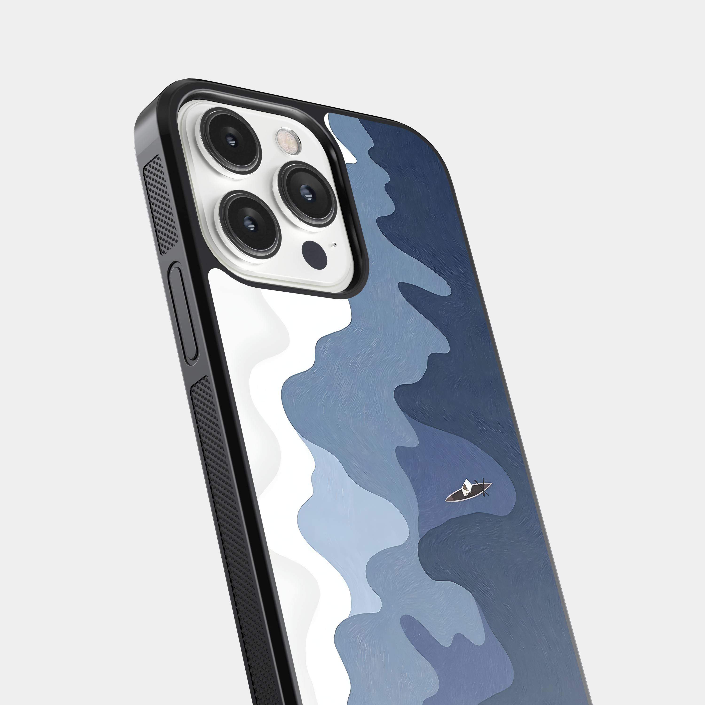 Serene Water Landscape Mobile Cover - Simple Boat Design