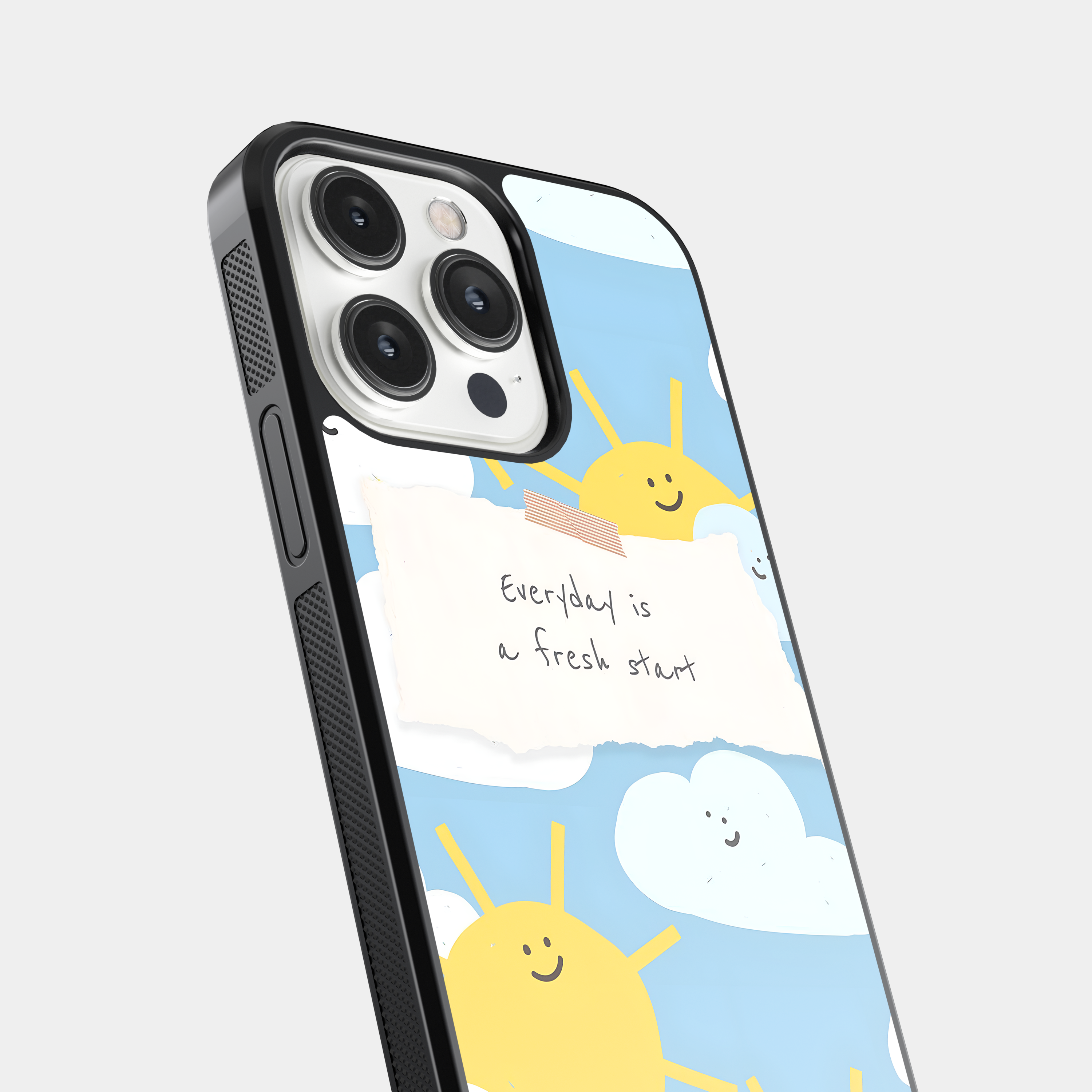 Everyday is a fresh start - Happy Sun and Clouds Positive Quote