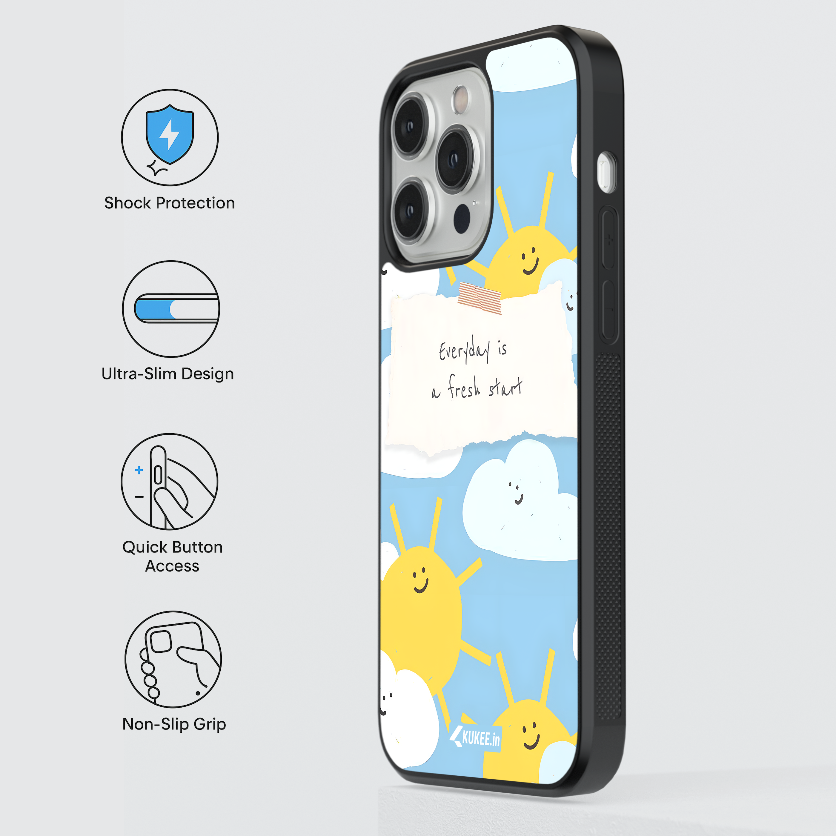 Everyday is a fresh start - Happy Sun and Clouds Positive Quote