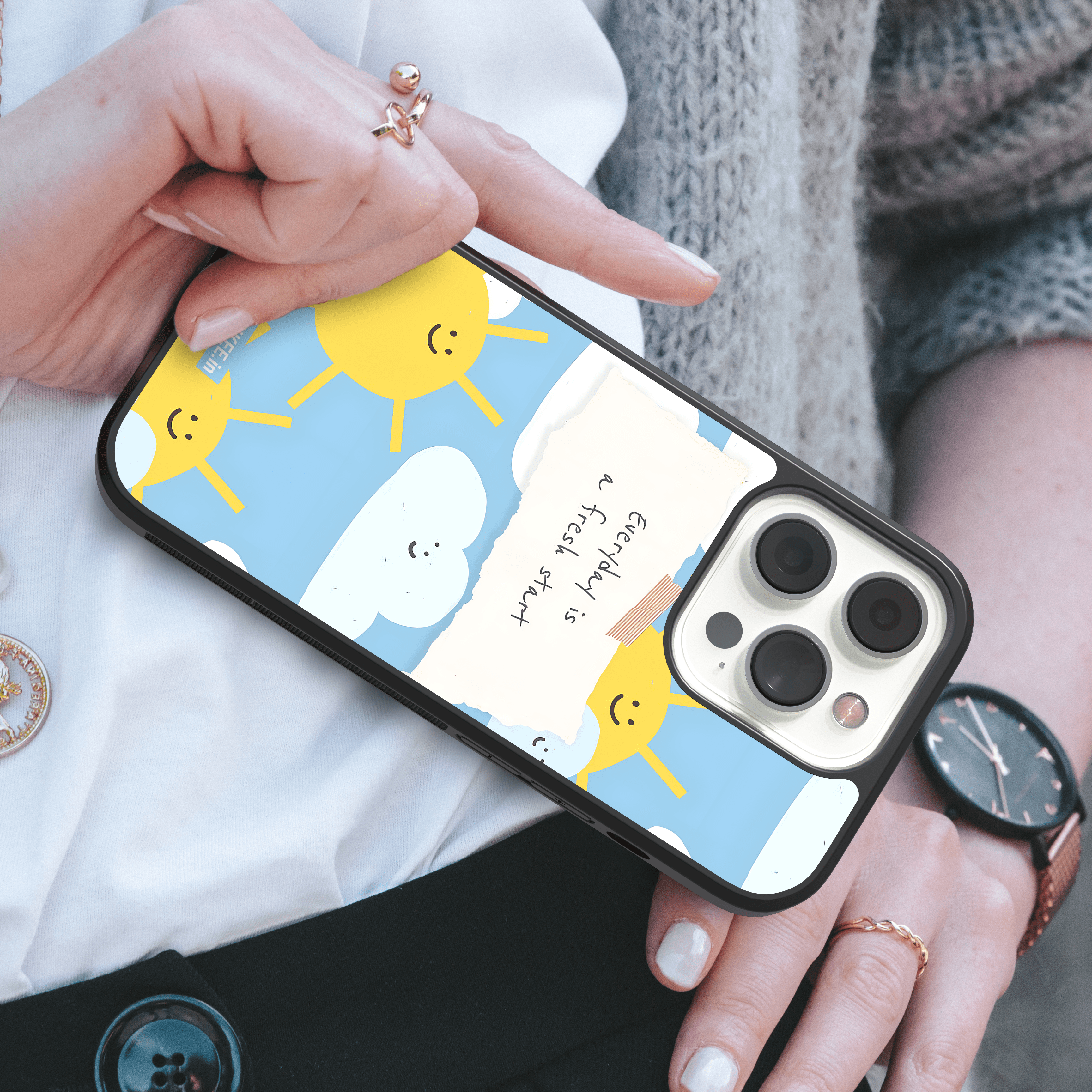 Everyday is a fresh start - Happy Sun and Clouds Positive Quote