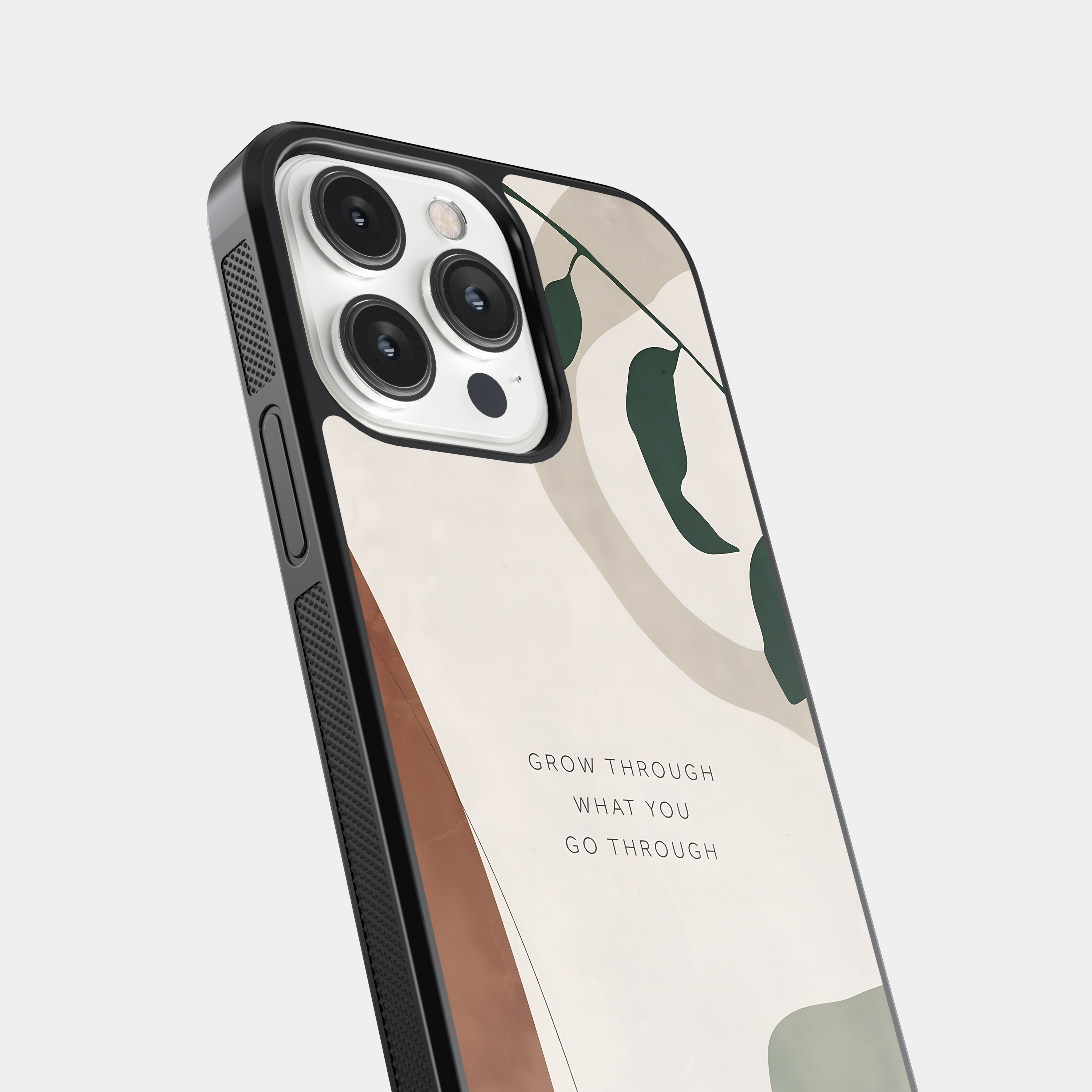 Grow Through What You Go Through - Positive Quote with Modern Leaf Design