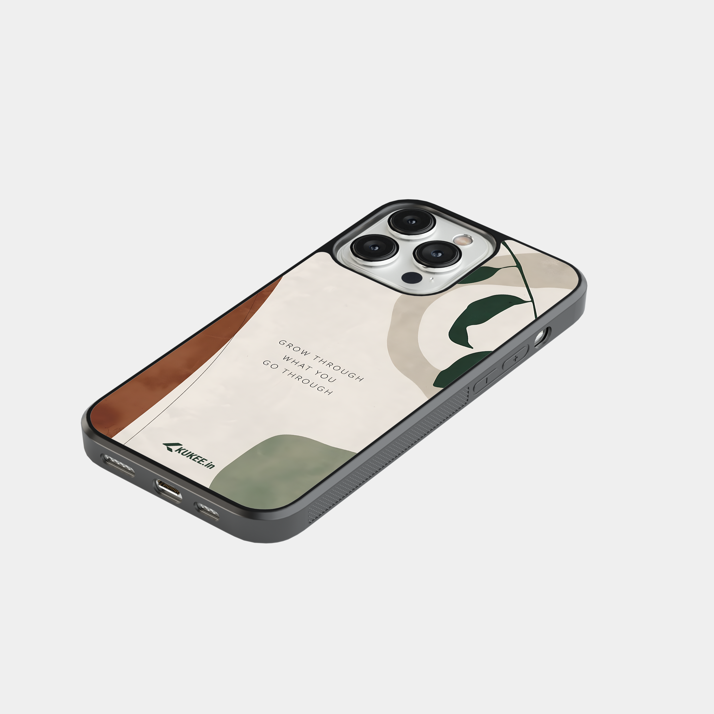 Grow Through What You Go Through - Positive Quote with Modern Leaf Design