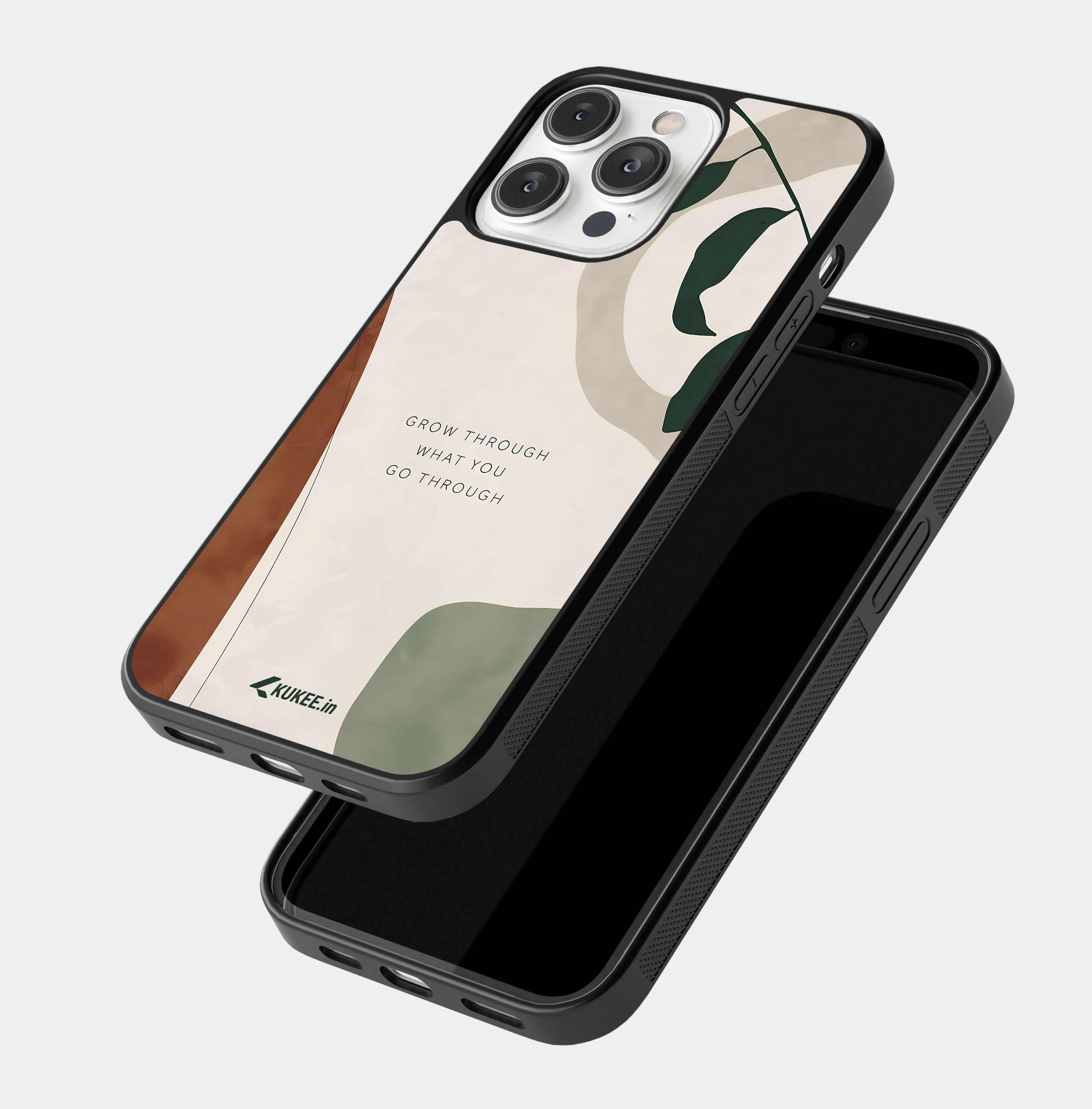 Grow Through What You Go Through - Positive Quote with Modern Leaf Design