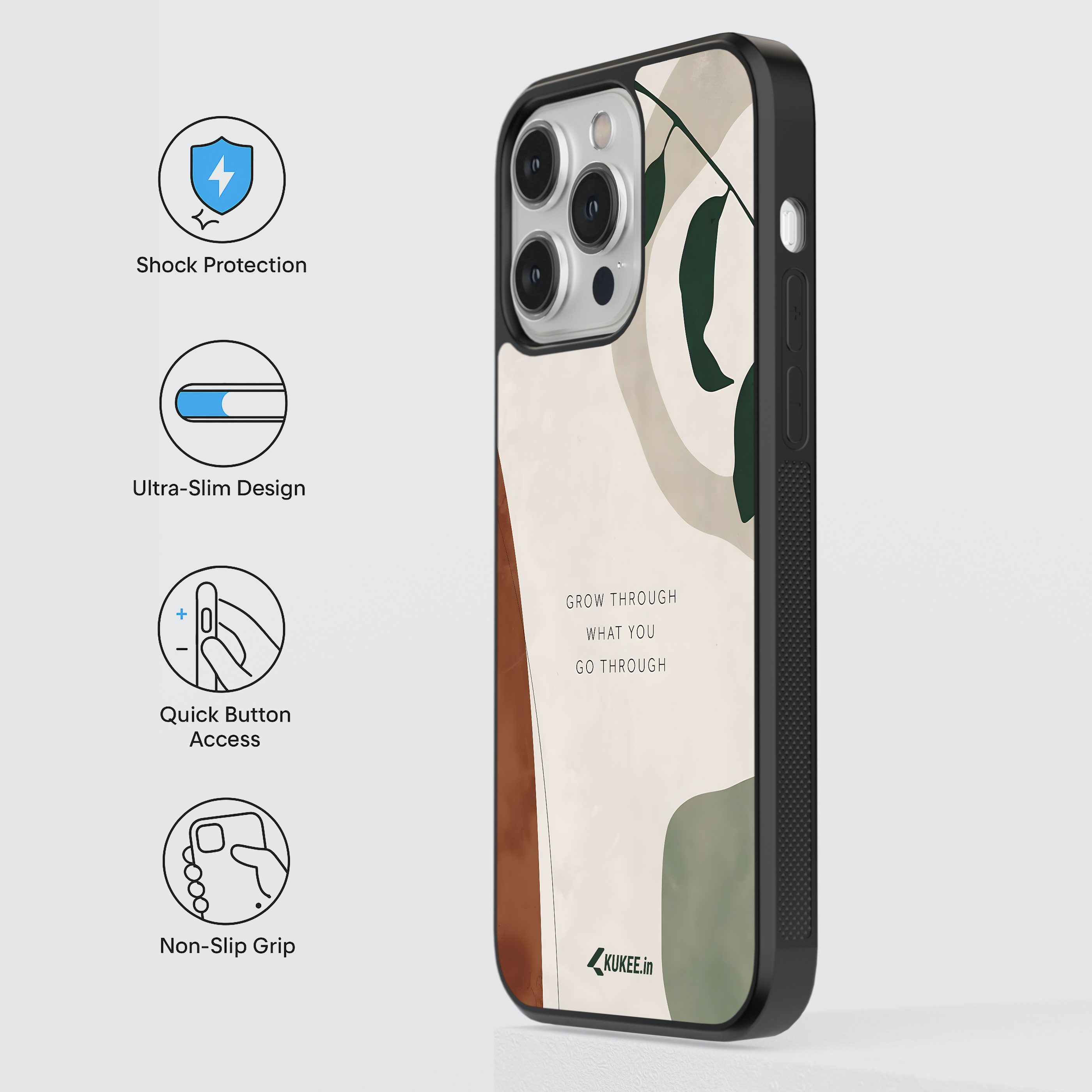 Grow Through What You Go Through - Positive Quote with Modern Leaf Design