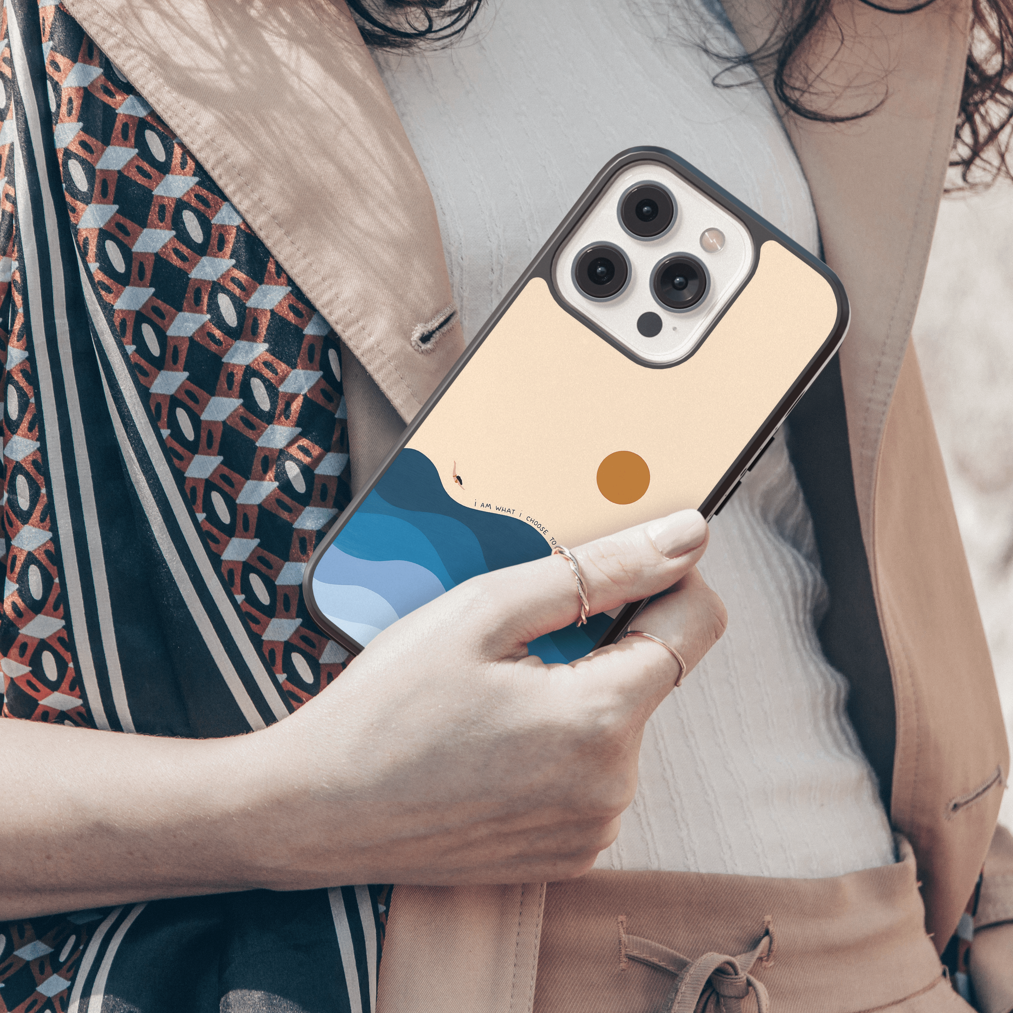 I am what I Choose to Become - Empowering Quote Mobile Cover with Abstract Sun and Sea