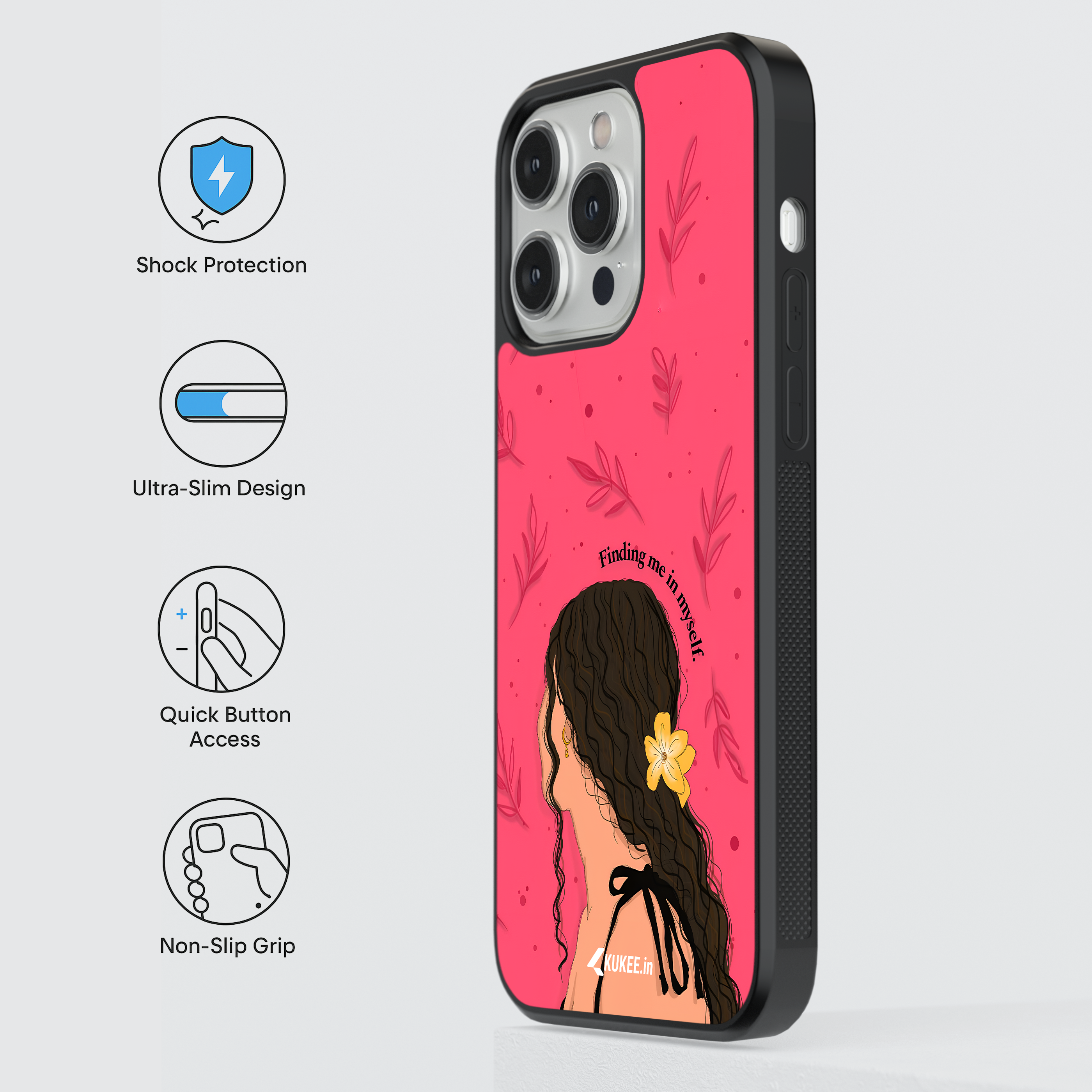 Finding me in myself - Self-Discovery Quote Mobile Cover with Stylish Woman and Flower