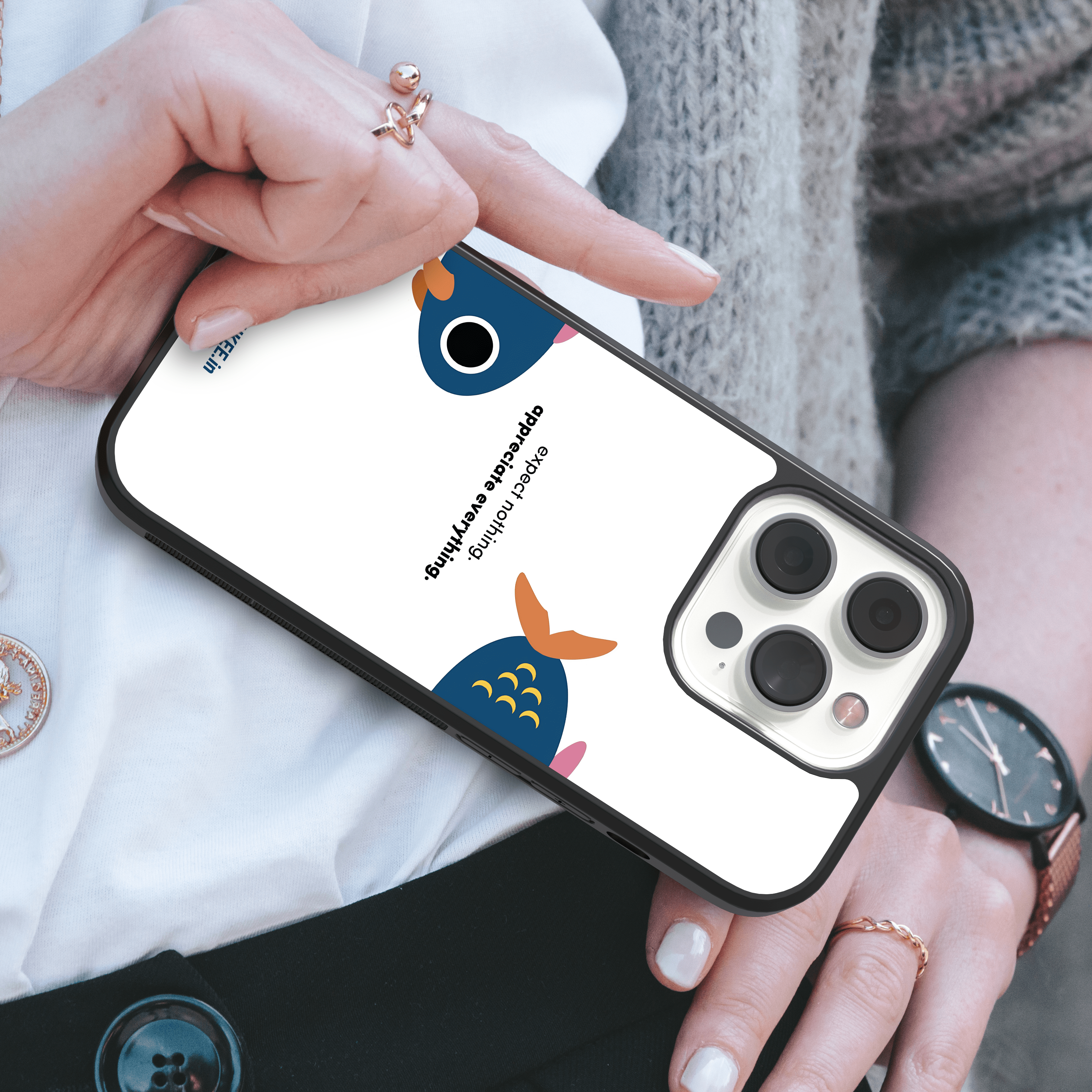 Expect nothing. appreciate everything - Cute Cartoon Fish and Saying