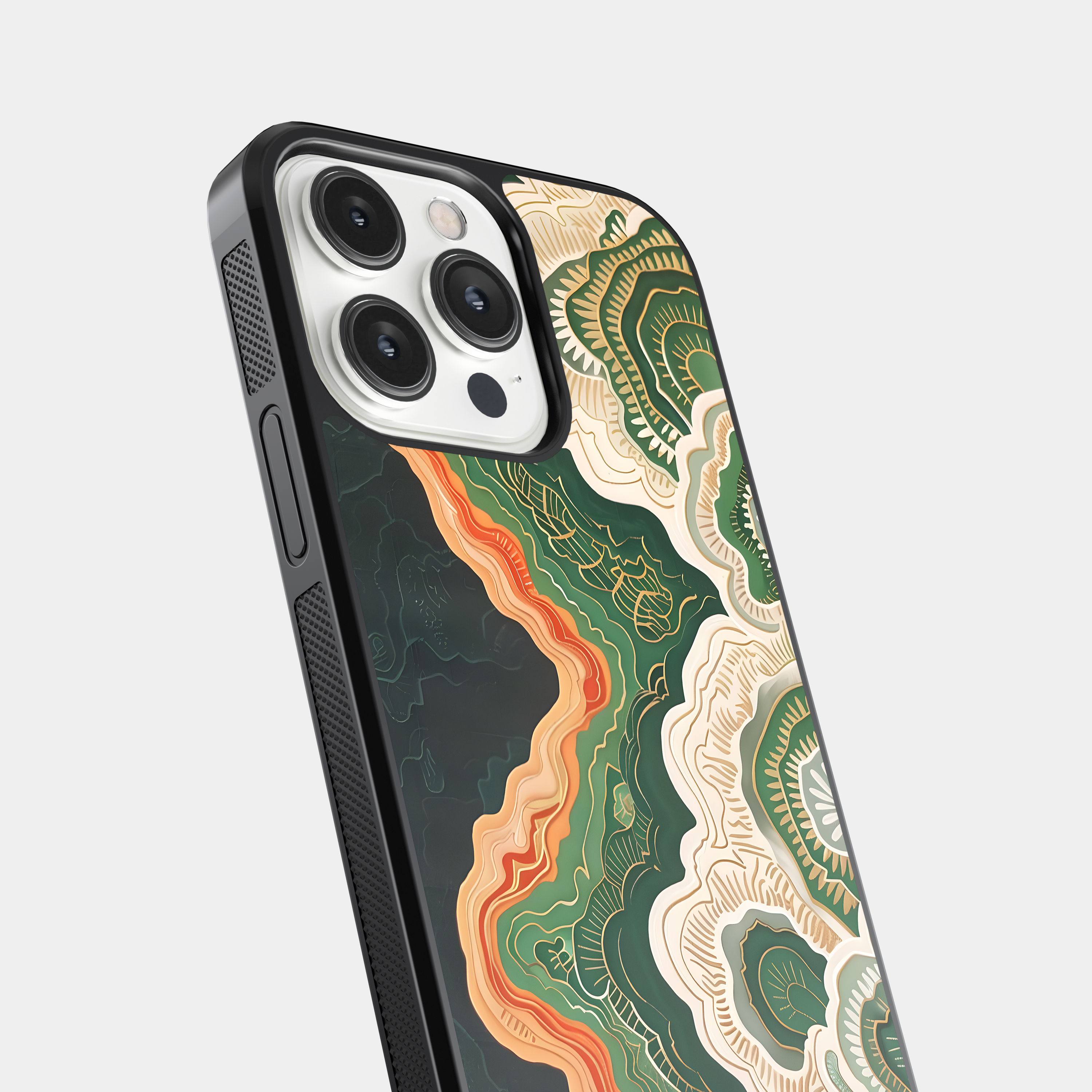 Layered Abstract Mobile Case - Green, Gold, Orange, and Cream