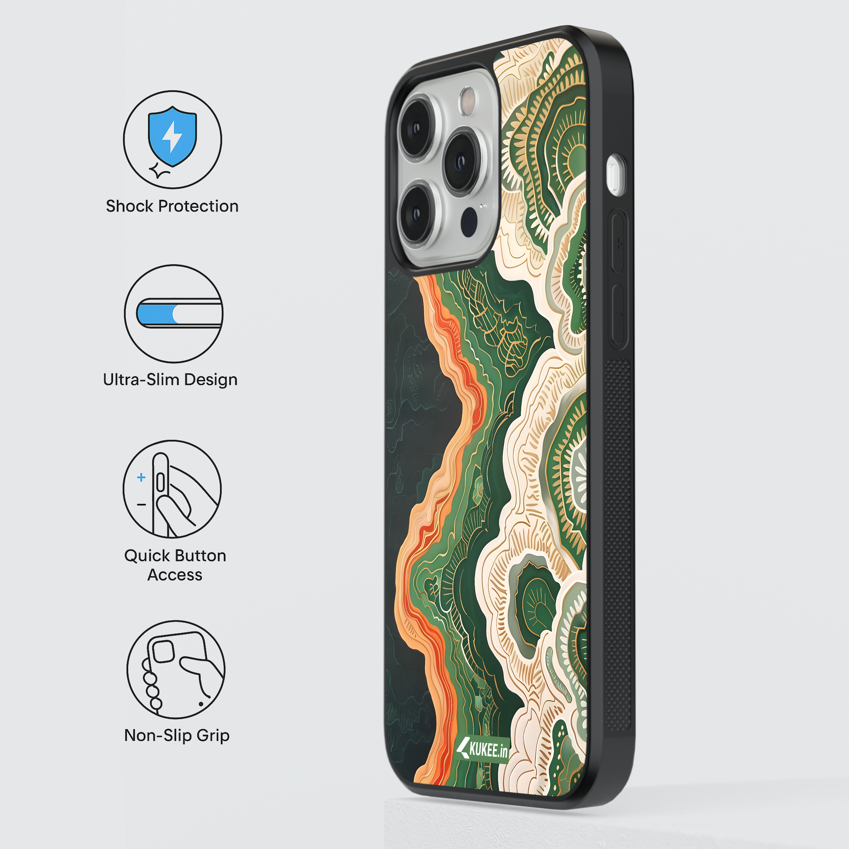 Layered Abstract Mobile Case - Green, Gold, Orange, and Cream