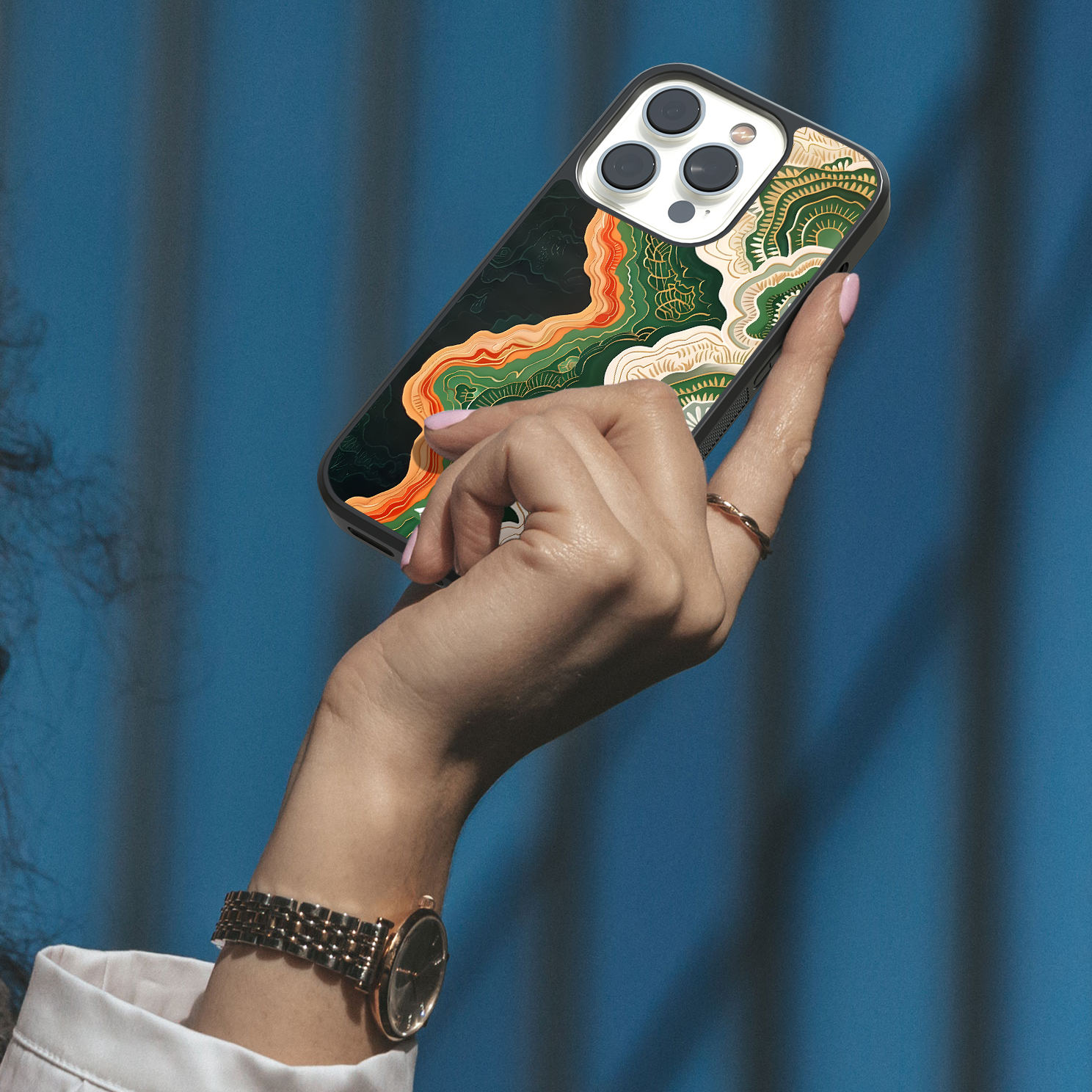 Layered Abstract Mobile Case - Green, Gold, Orange, and Cream