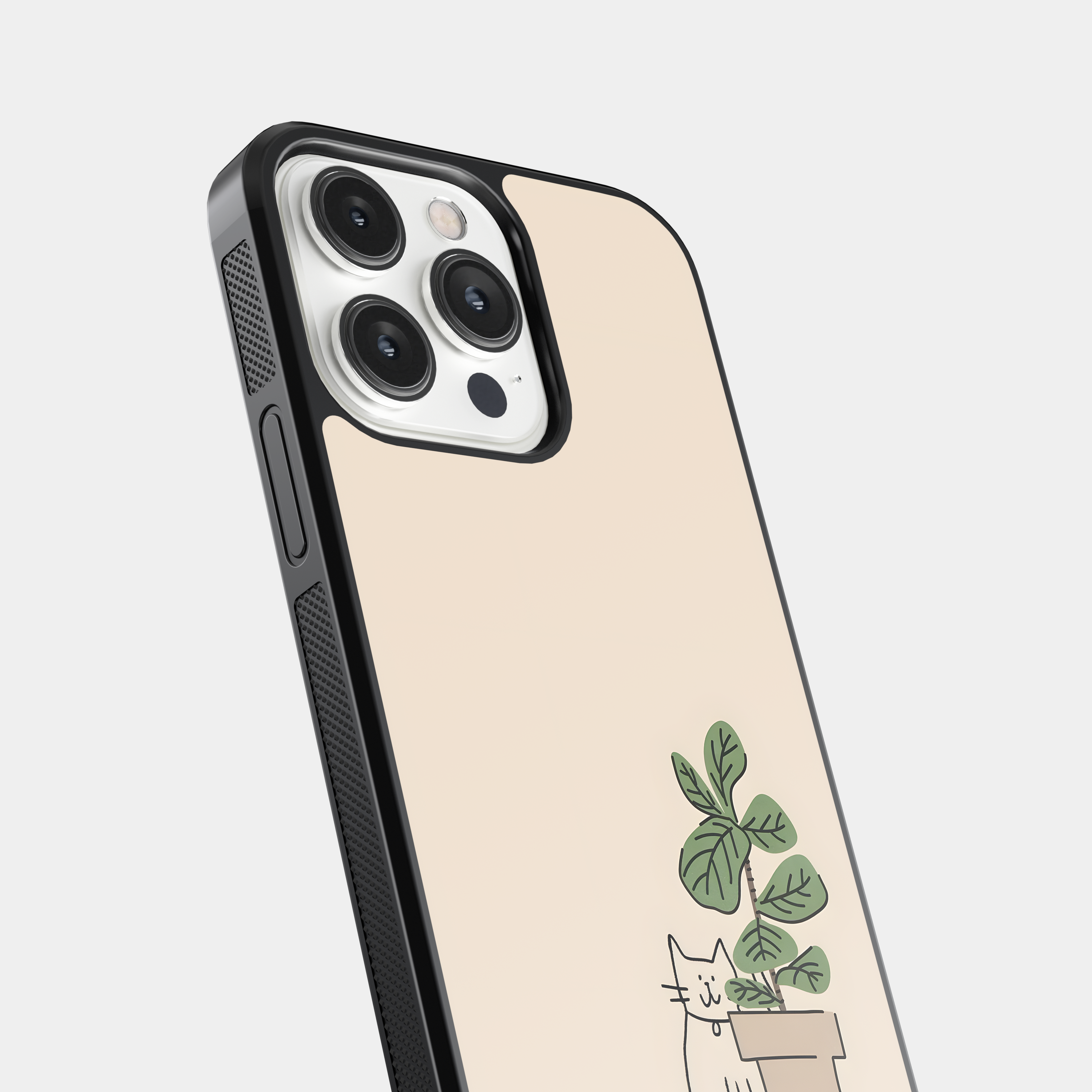 Whimsical Cat and Plant iPhone Case | Minimalist Cat and Houseplant iPhone Cover