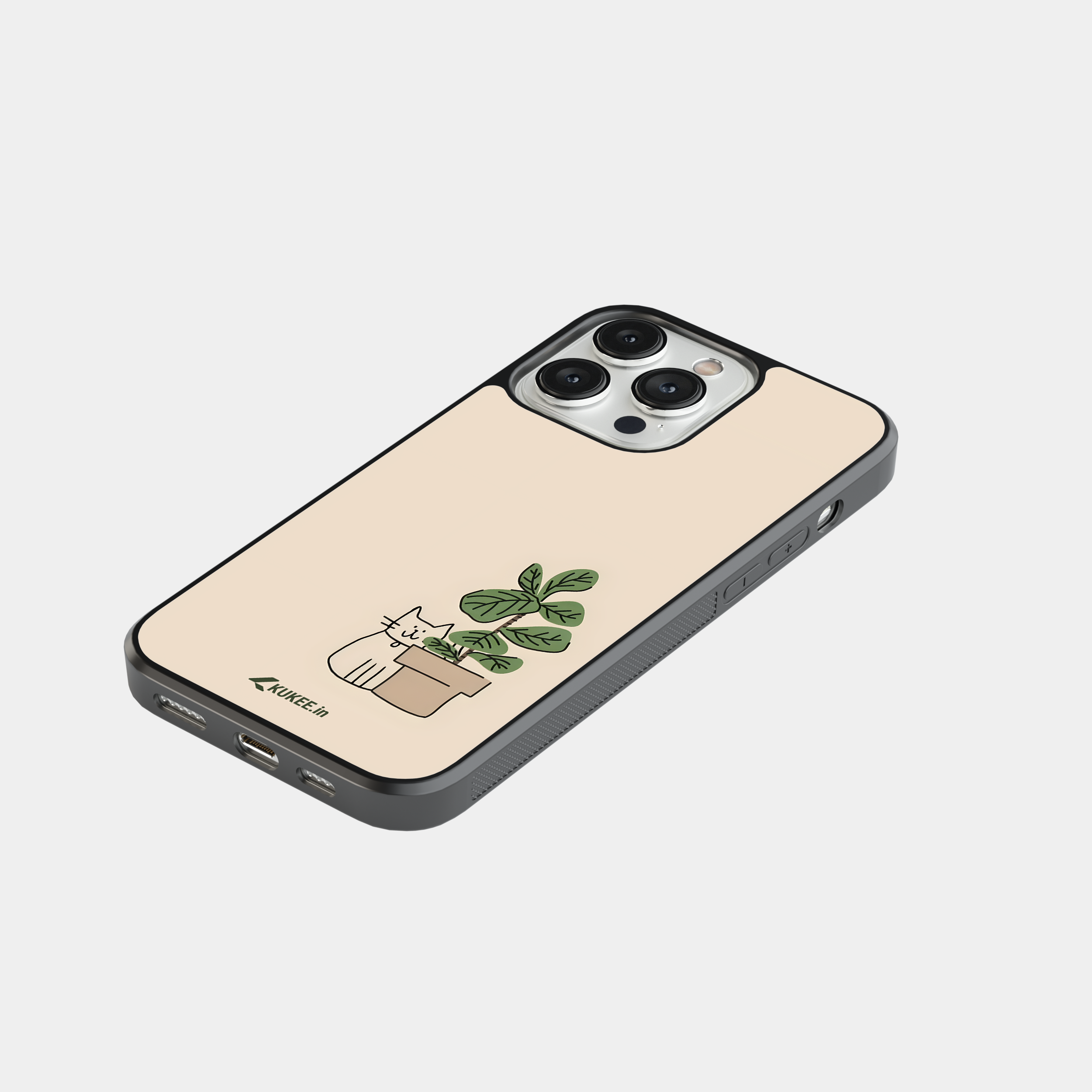Whimsical Cat and Plant iPhone Case | Minimalist Cat and Houseplant iPhone Cover