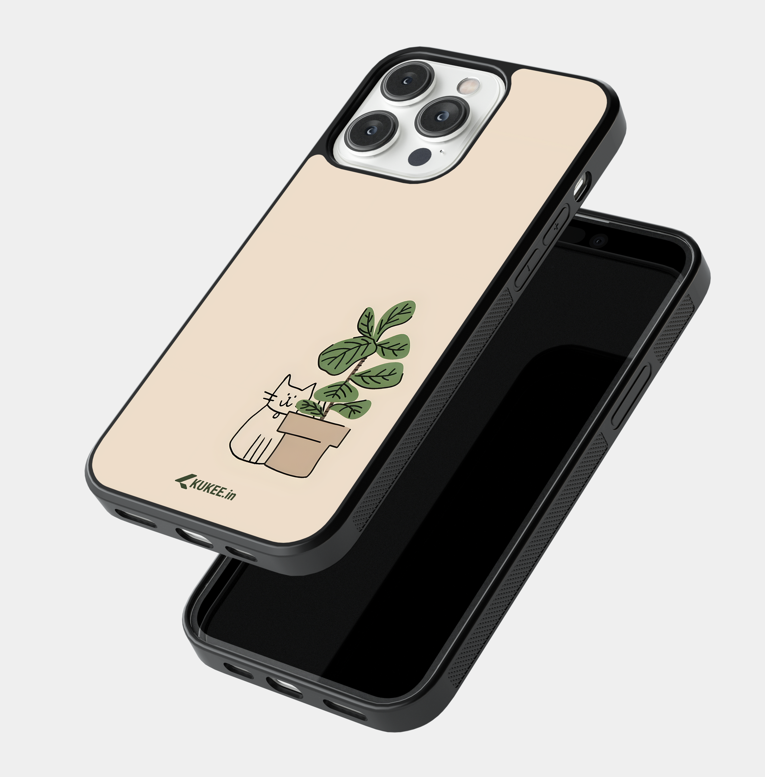 Whimsical Cat and Plant iPhone Case | Minimalist Cat and Houseplant iPhone Cover