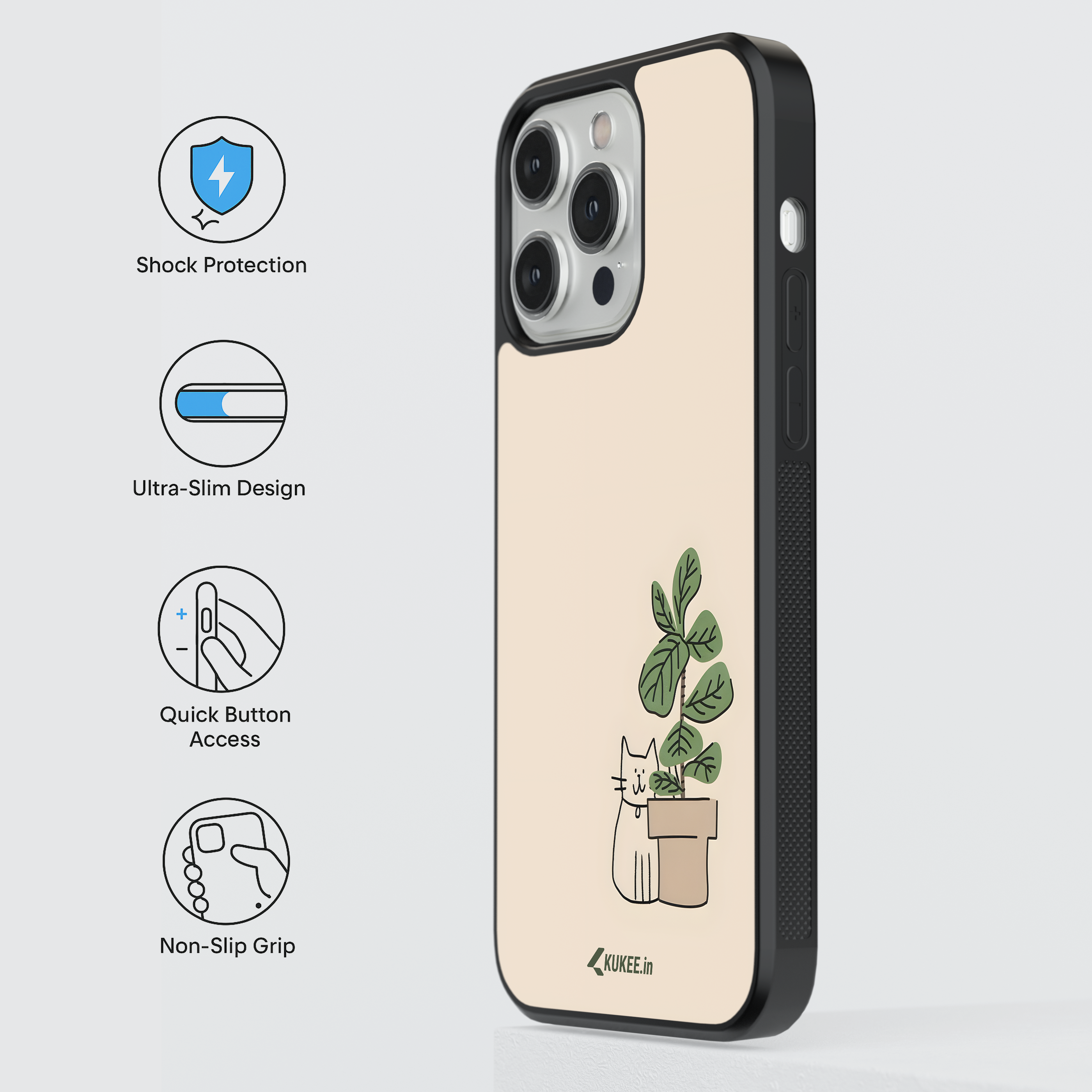 Whimsical Cat and Plant iPhone Case | Minimalist Cat and Houseplant iPhone Cover