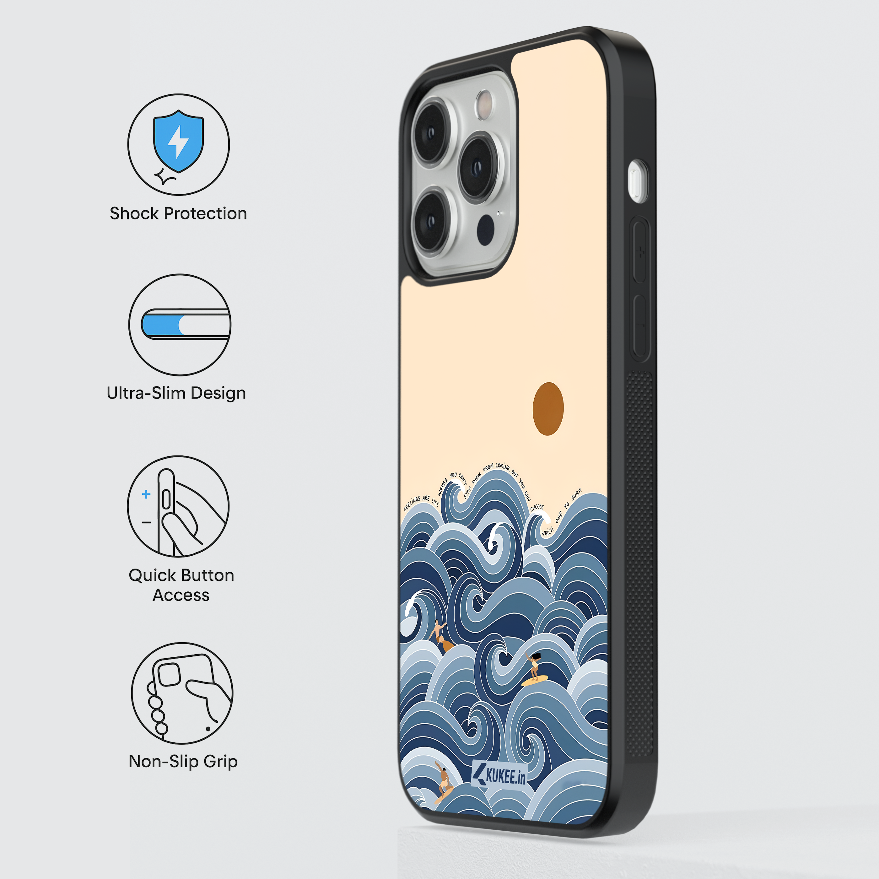Feelings are like waves - Emotional Well-being Mobile Cover - Ocean and Surfers Design