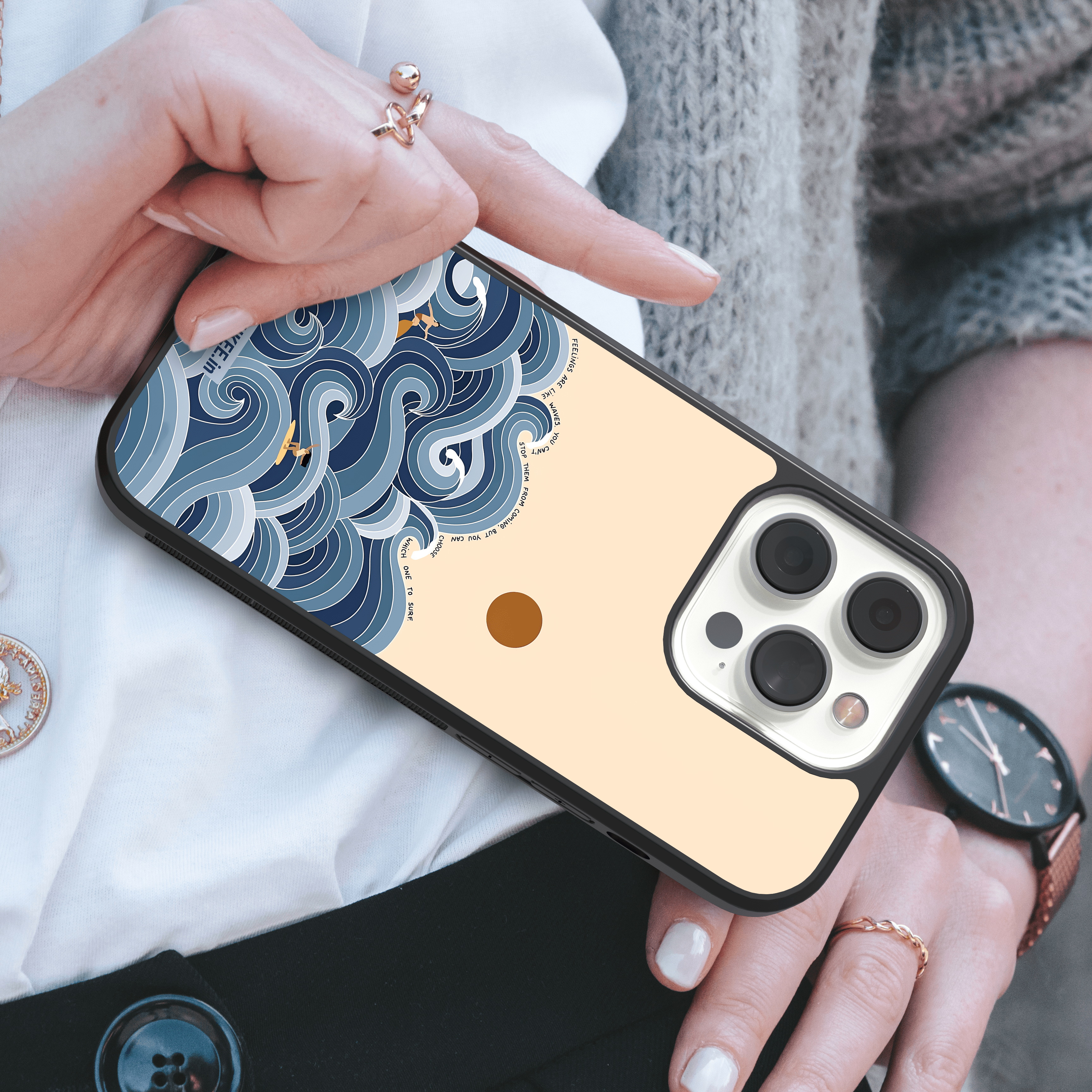 Feelings are like waves - Emotional Well-being Mobile Cover - Ocean and Surfers Design