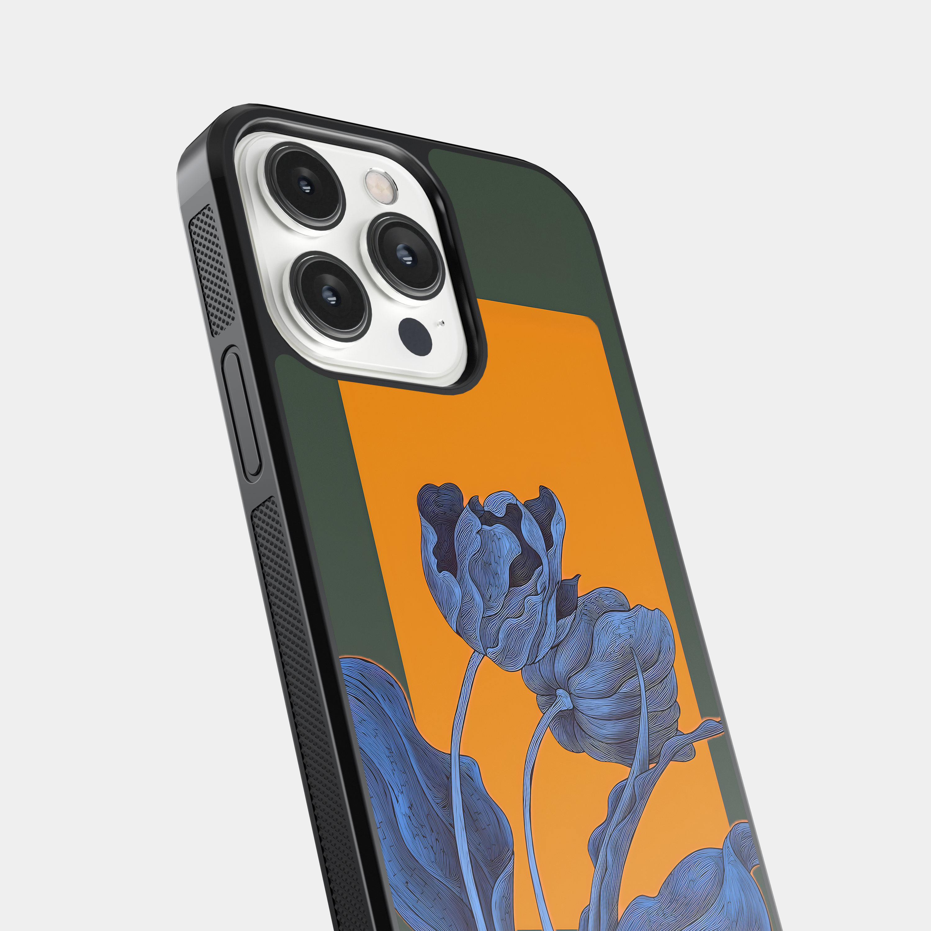 Colorful Blue and Orange Flower iPhone Case | Abstract Blue Floral iPhone Cover