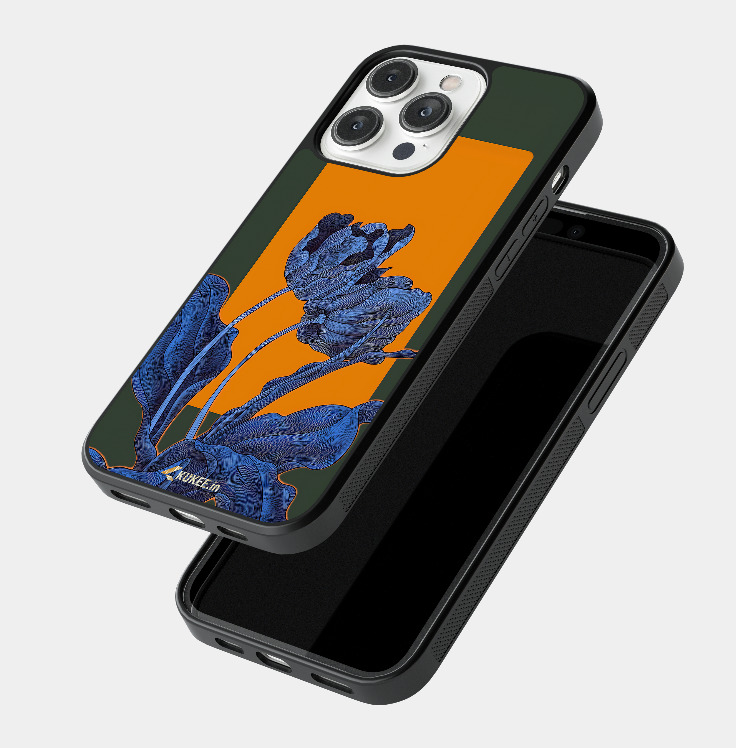 Colorful Blue and Orange Flower iPhone Case | Abstract Blue Floral iPhone Cover