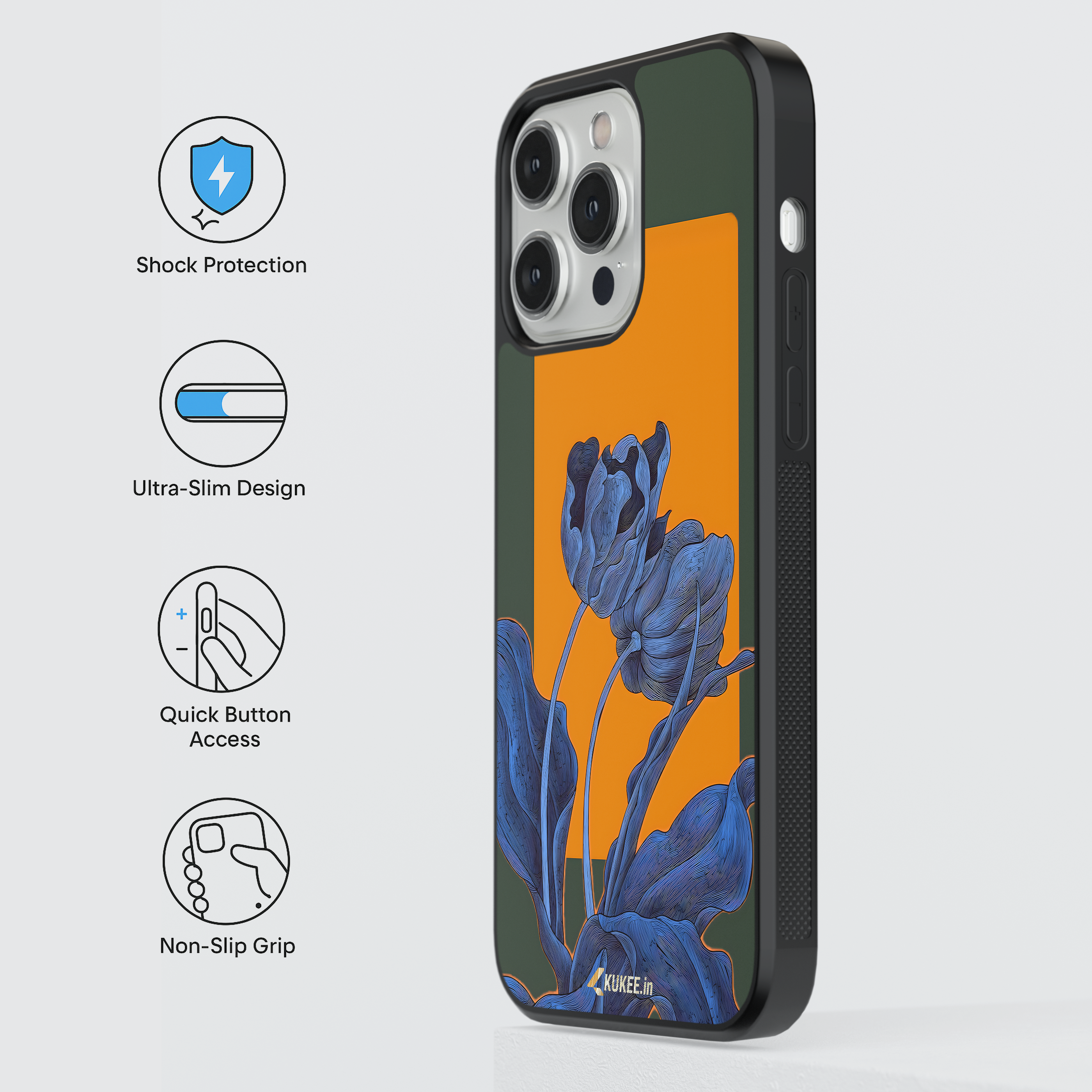Colorful Blue and Orange Flower iPhone Case | Abstract Blue Floral iPhone Cover