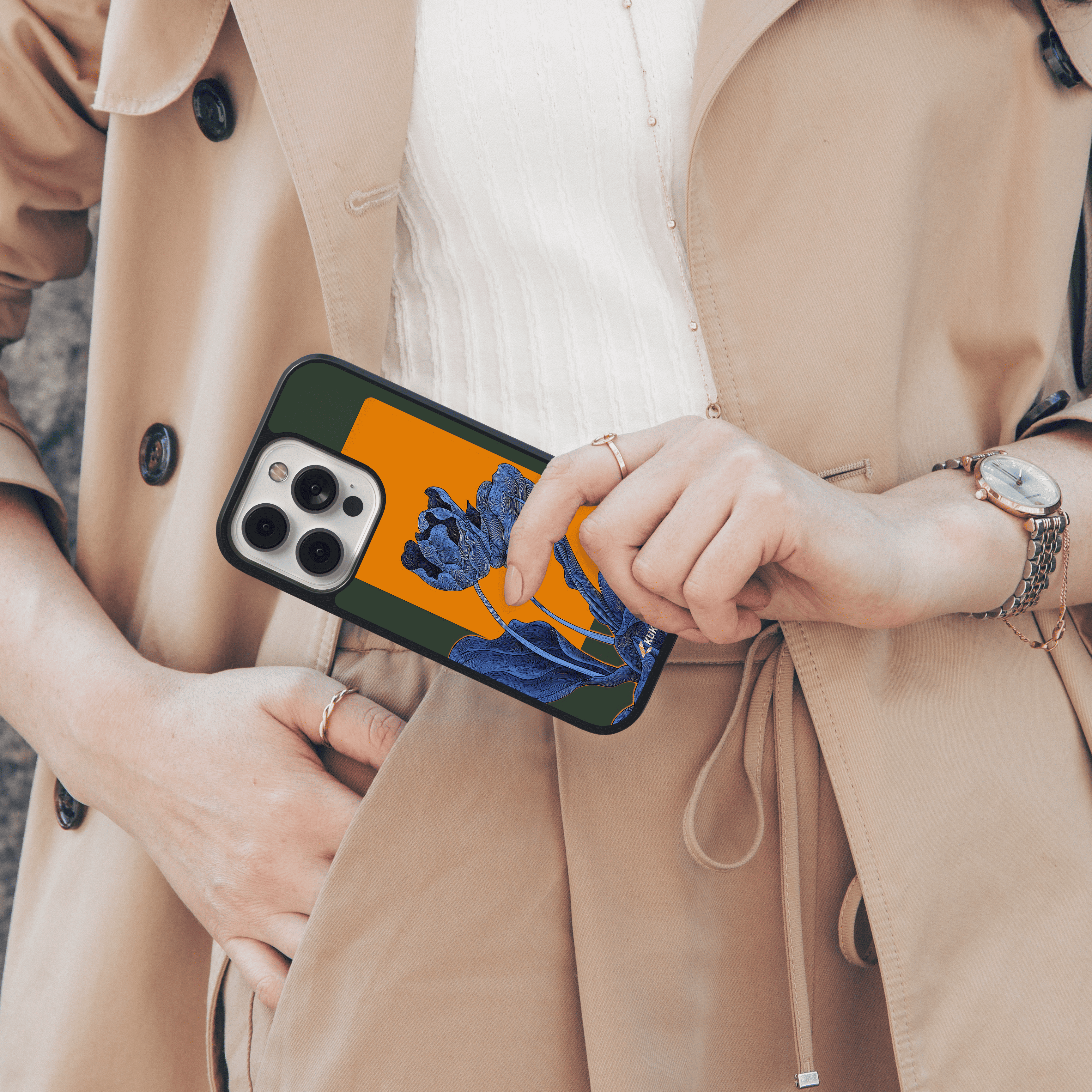 Colorful Blue and Orange Flower iPhone Case | Abstract Blue Floral iPhone Cover