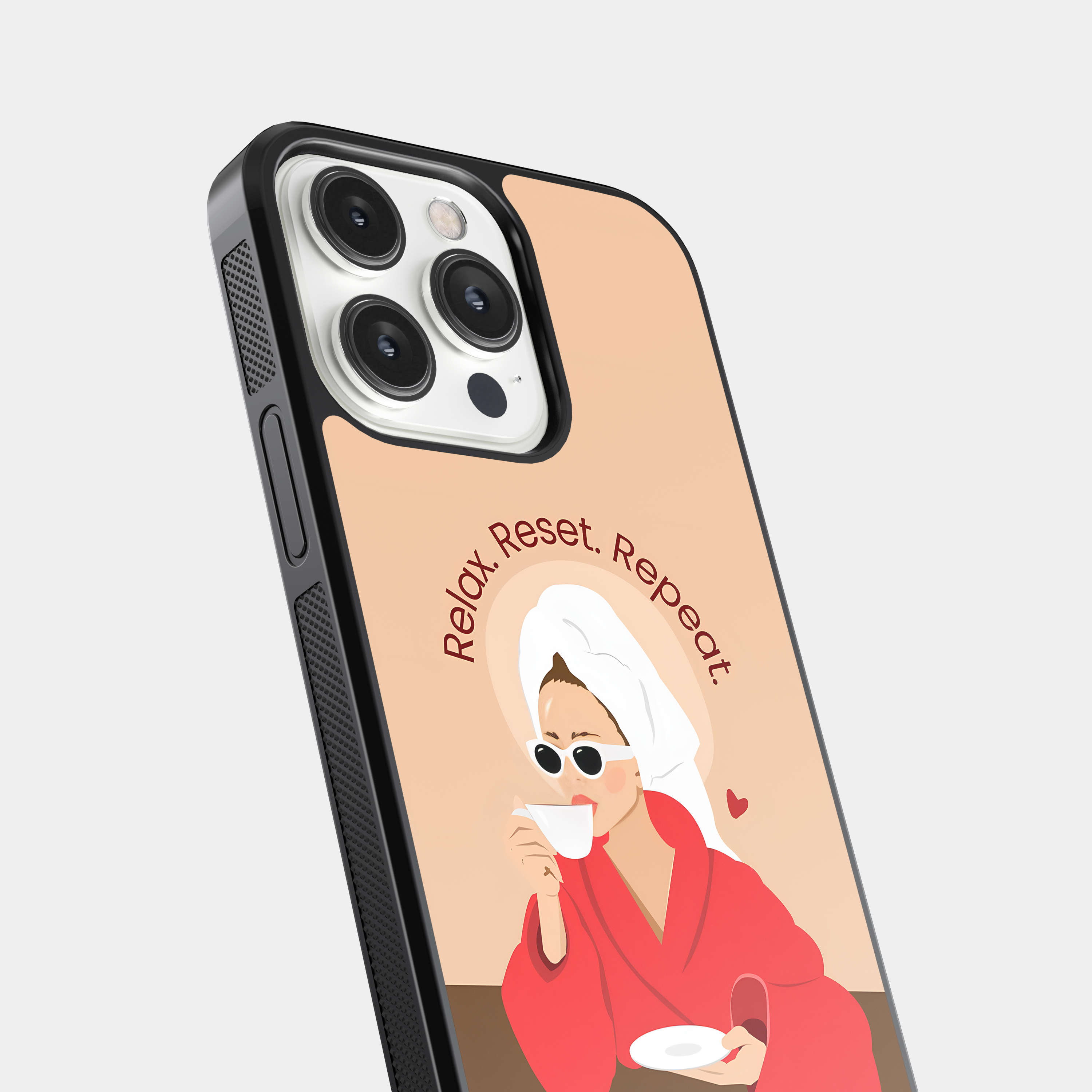 Relax. Reset. Repeat. - Woman in Robe Mobile Cover - Cozy Morning Routine