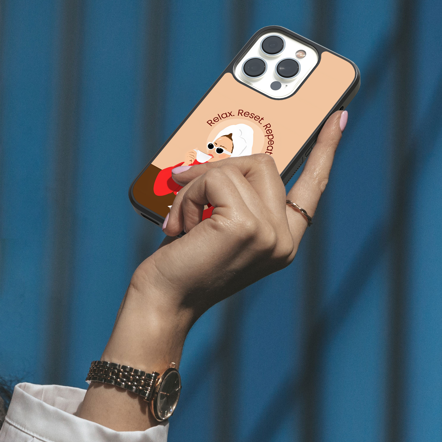 Relax. Reset. Repeat. - Woman in Robe Mobile Cover - Cozy Morning Routine