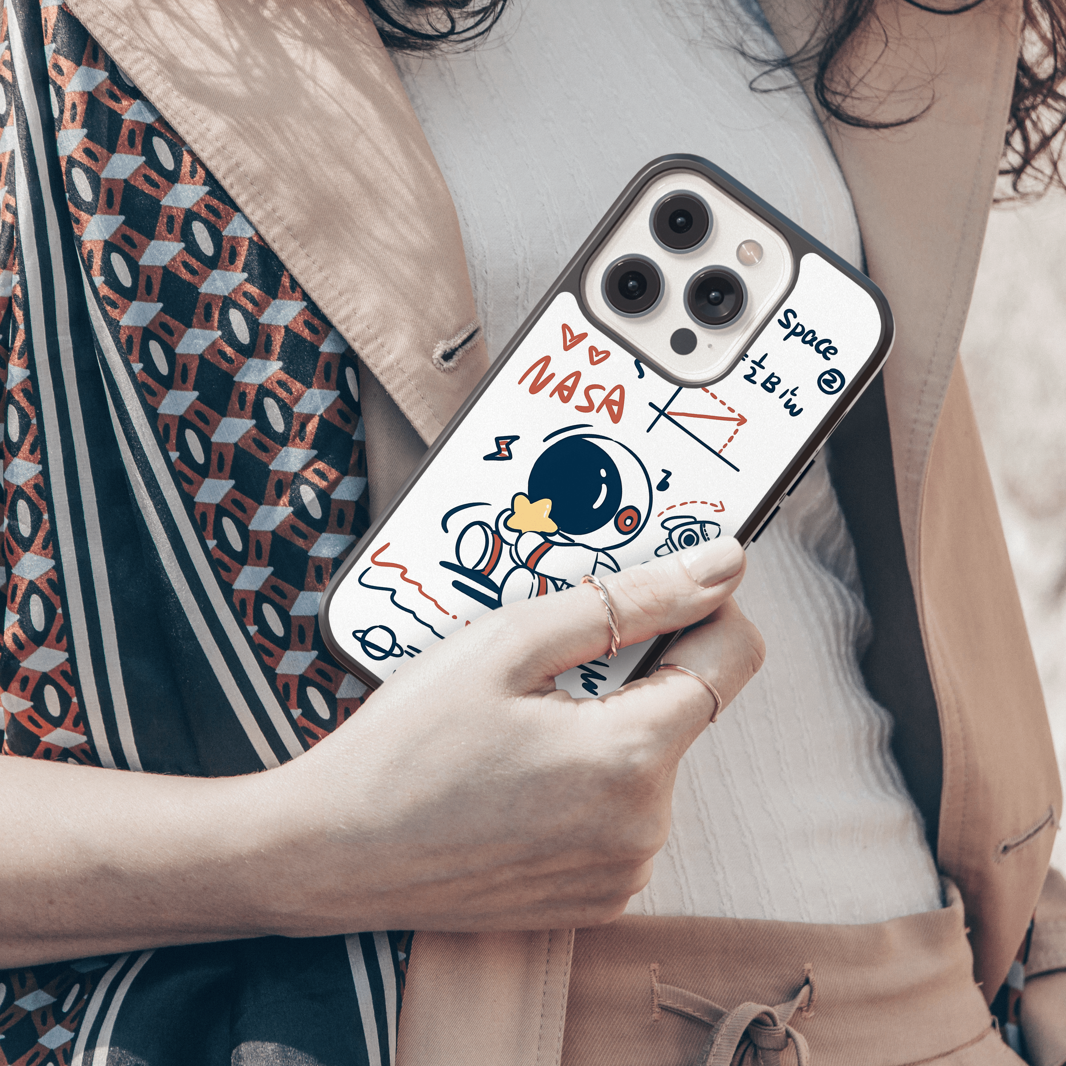 Cute Astronaut Holding Star Mobile Case - Space Doodle Art