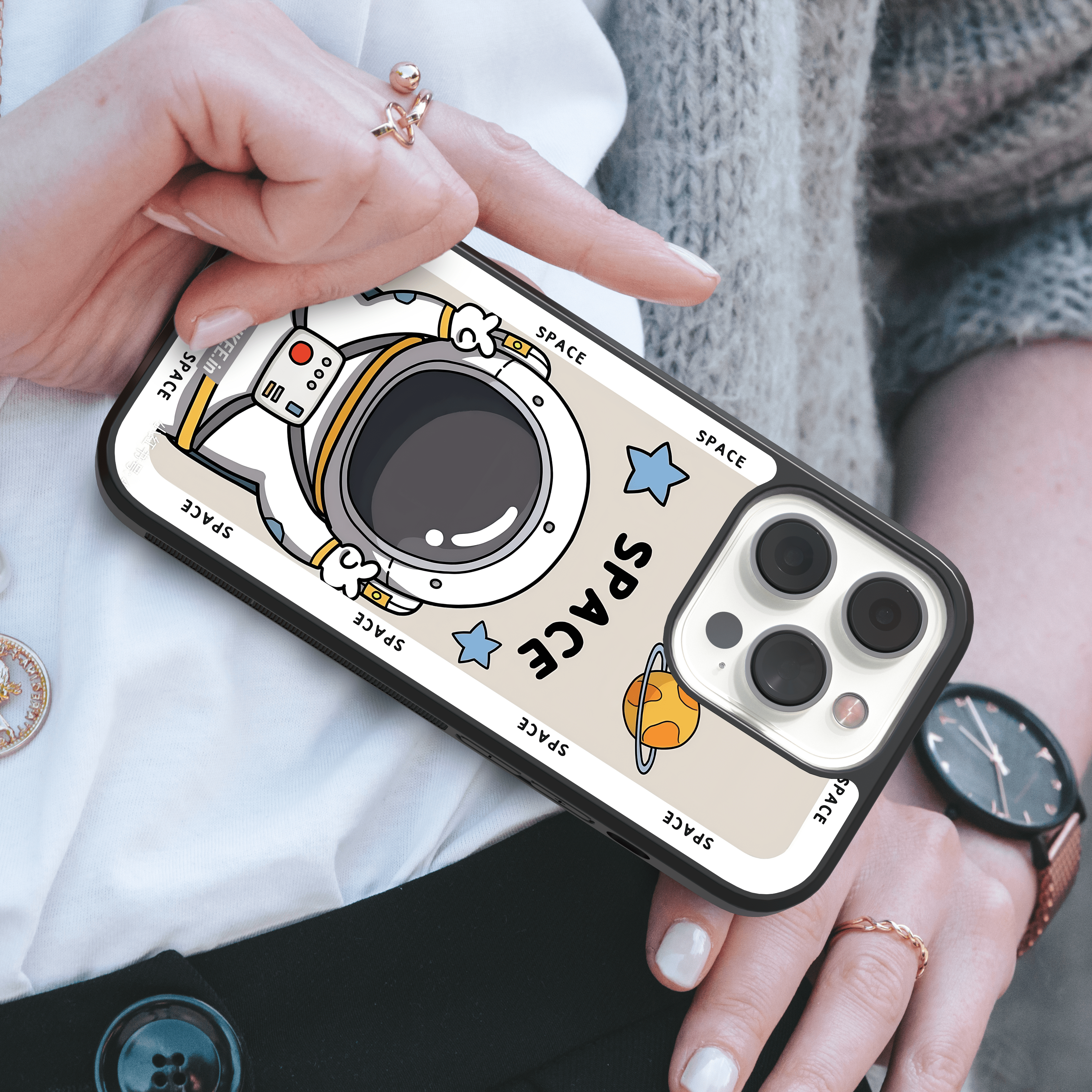 SPACE - Whimsical Spaceman with Planet and Stars Mobile Cover