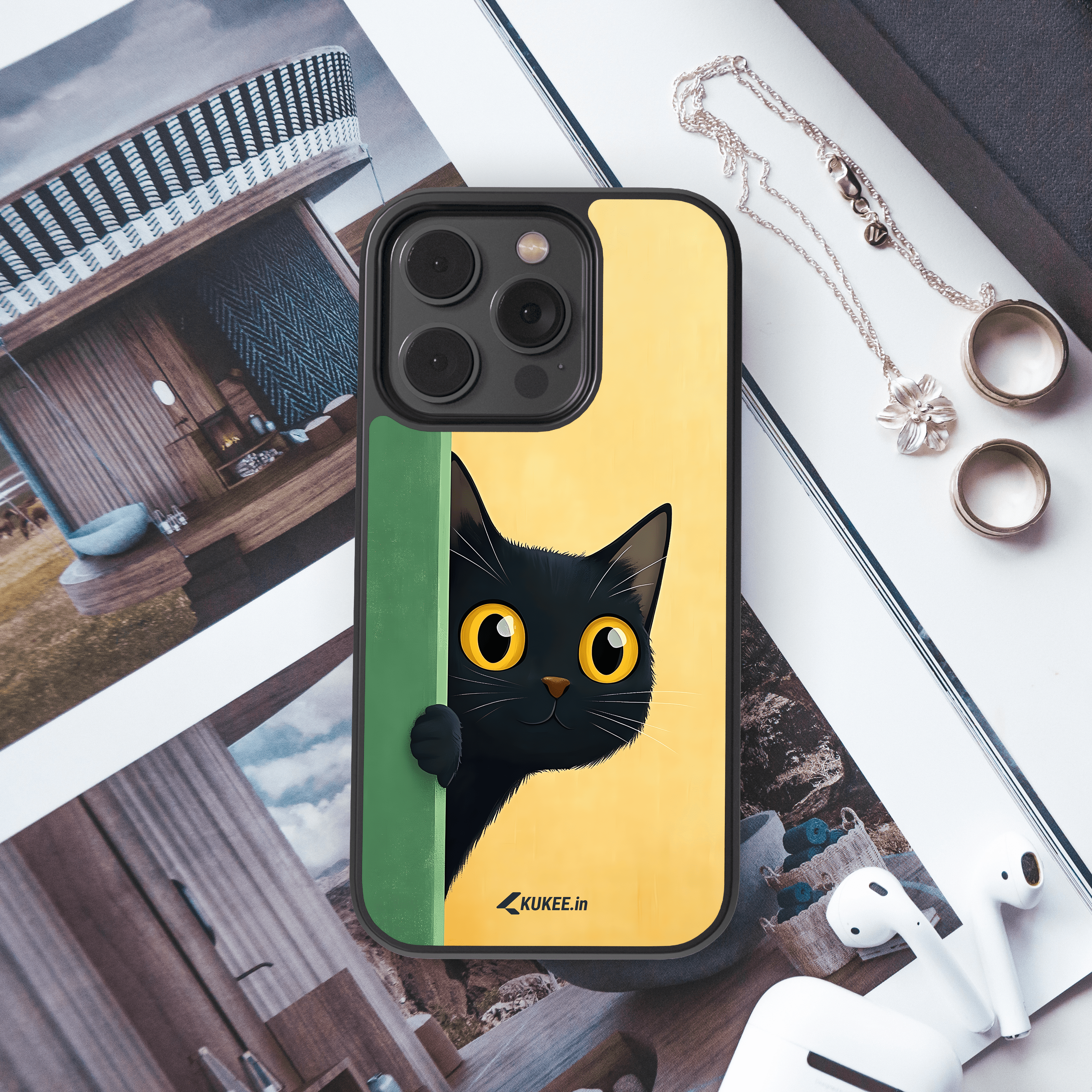 Funny Cat Mobile Cover - Big Eyes Peeking Animal Art