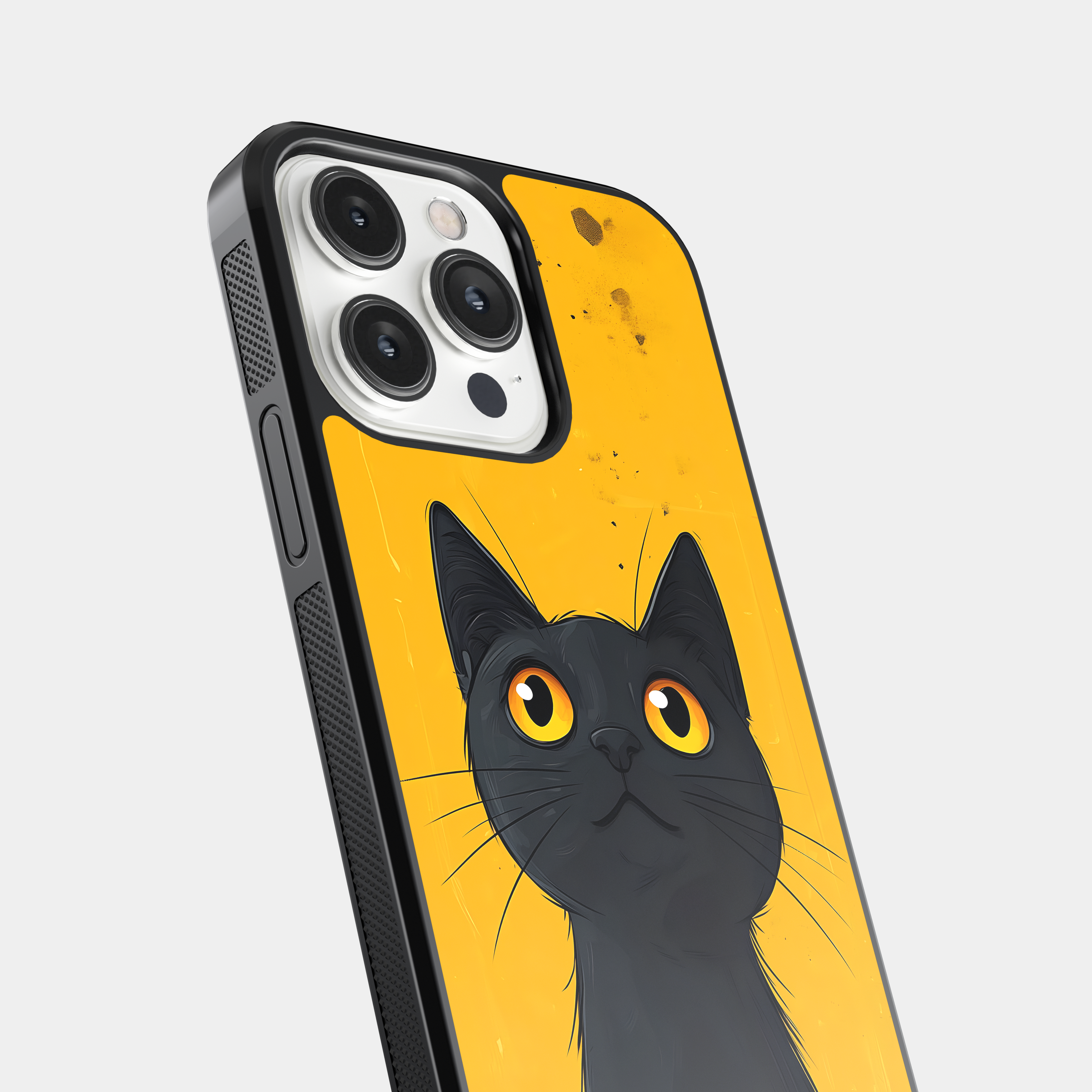 Big Eye Cat Mobile Cover - Curious Black Kitty Art