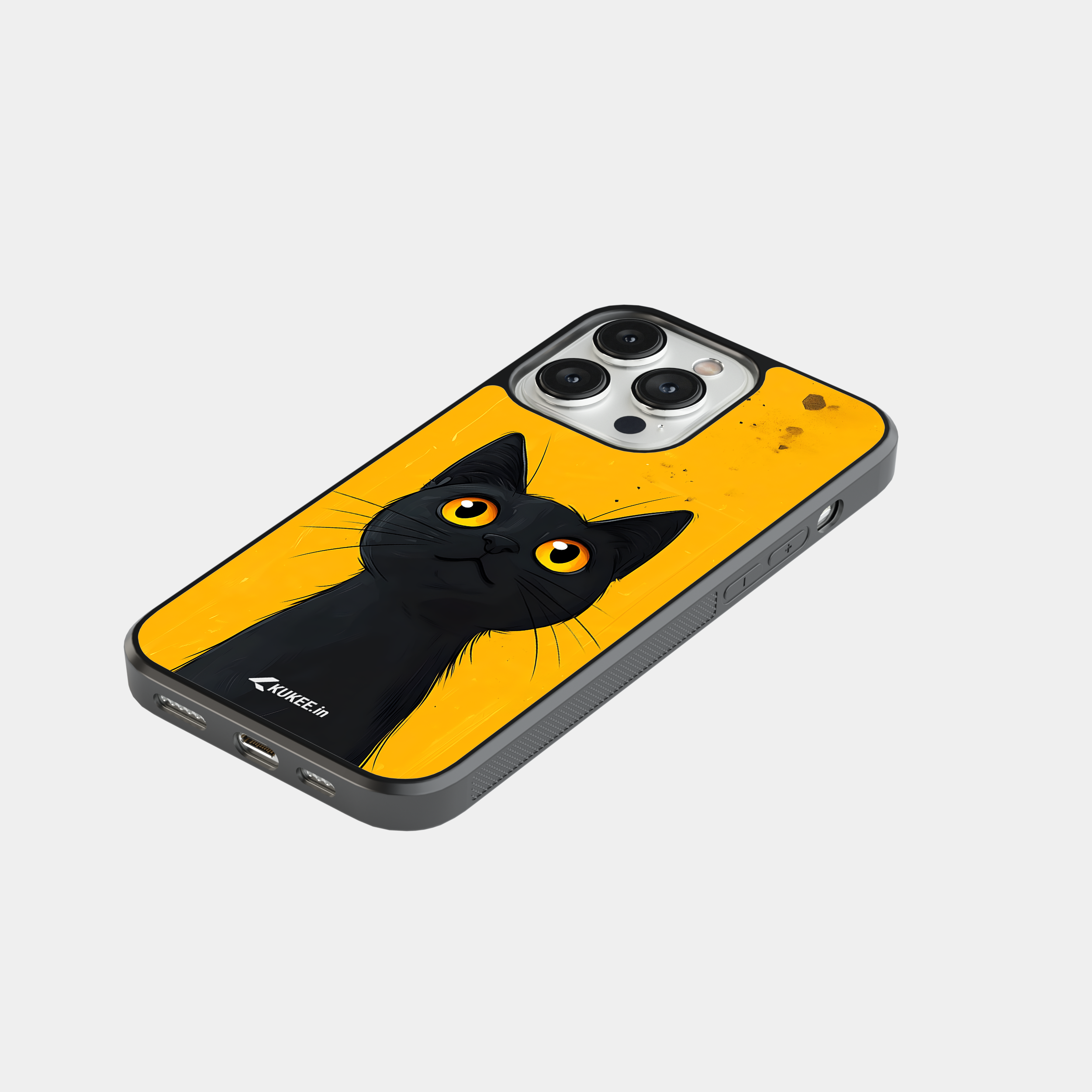 Big Eye Cat Mobile Cover - Curious Black Kitty Art