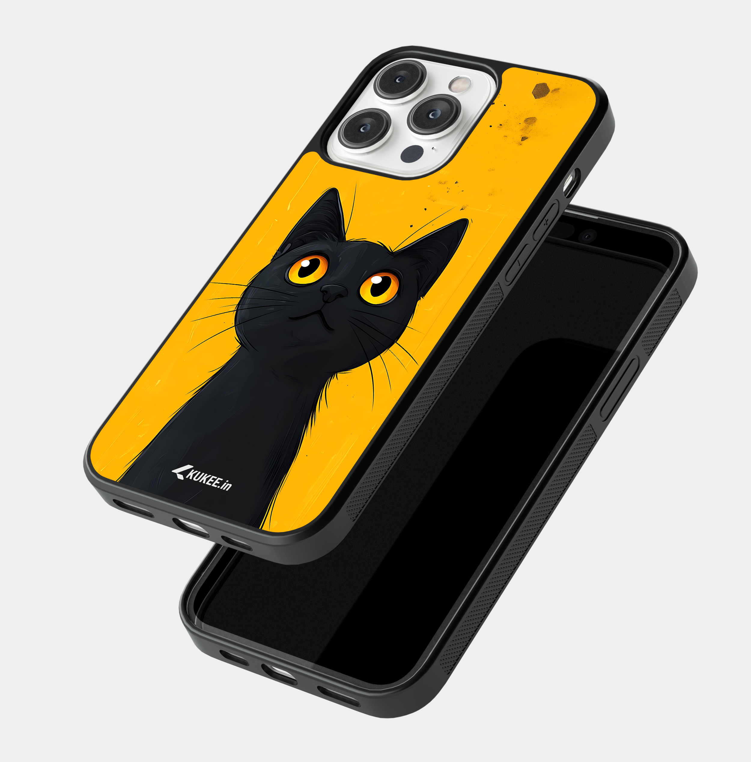 Big Eye Cat Mobile Cover - Curious Black Kitty Art