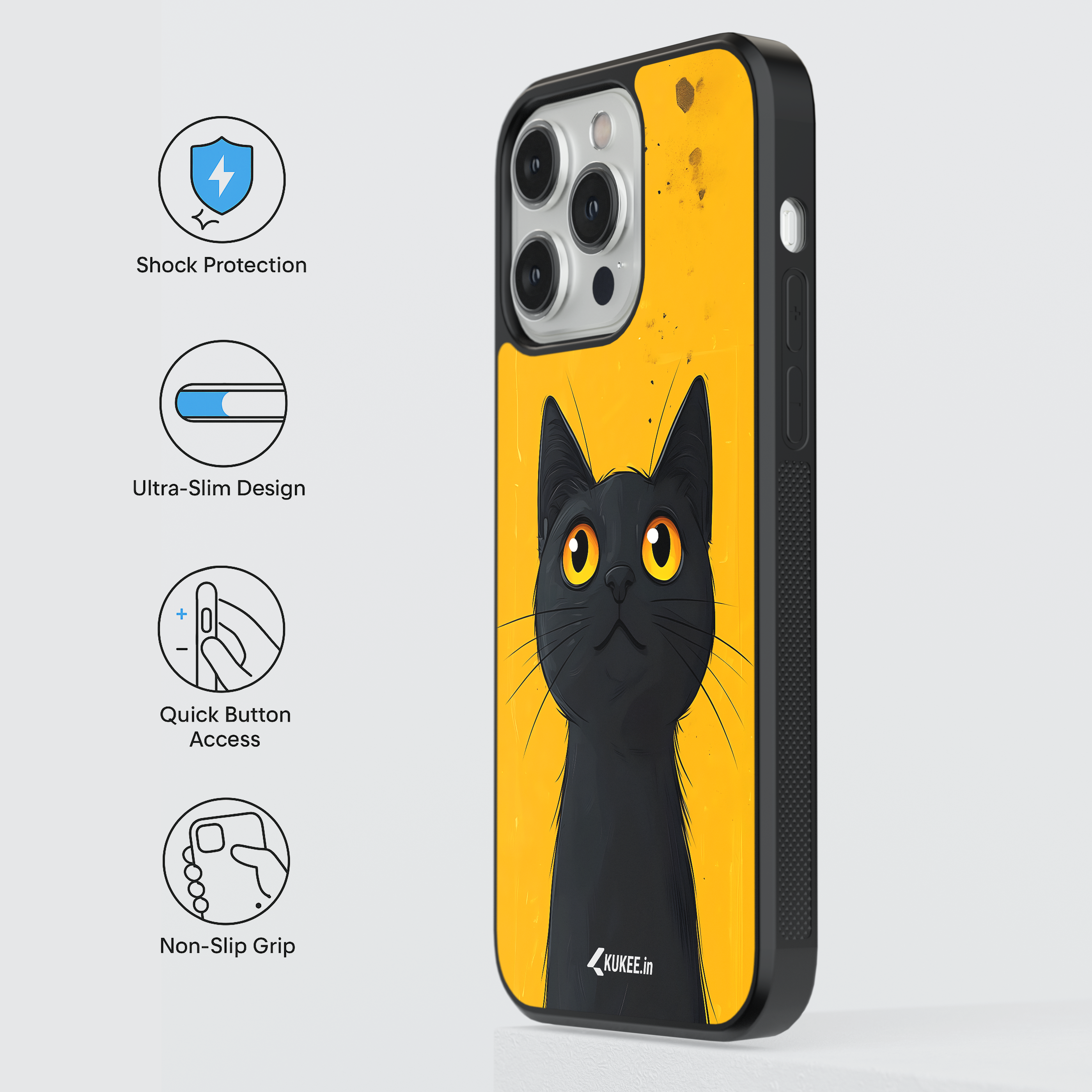 Big Eye Cat Mobile Cover - Curious Black Kitty Art