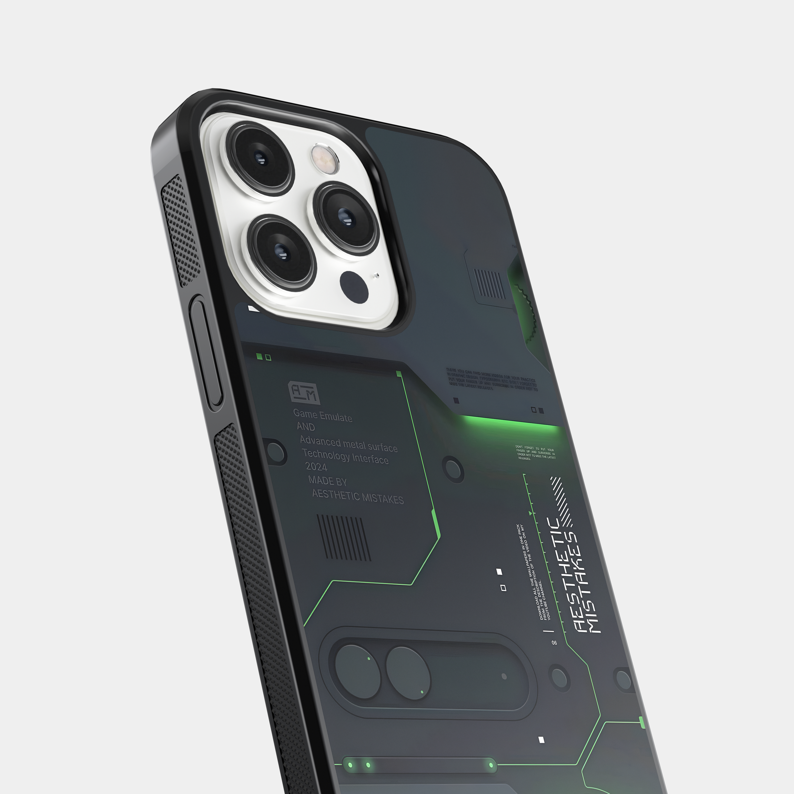 Futuristic Tech Interface Mobile Case - Dark with Green Accents