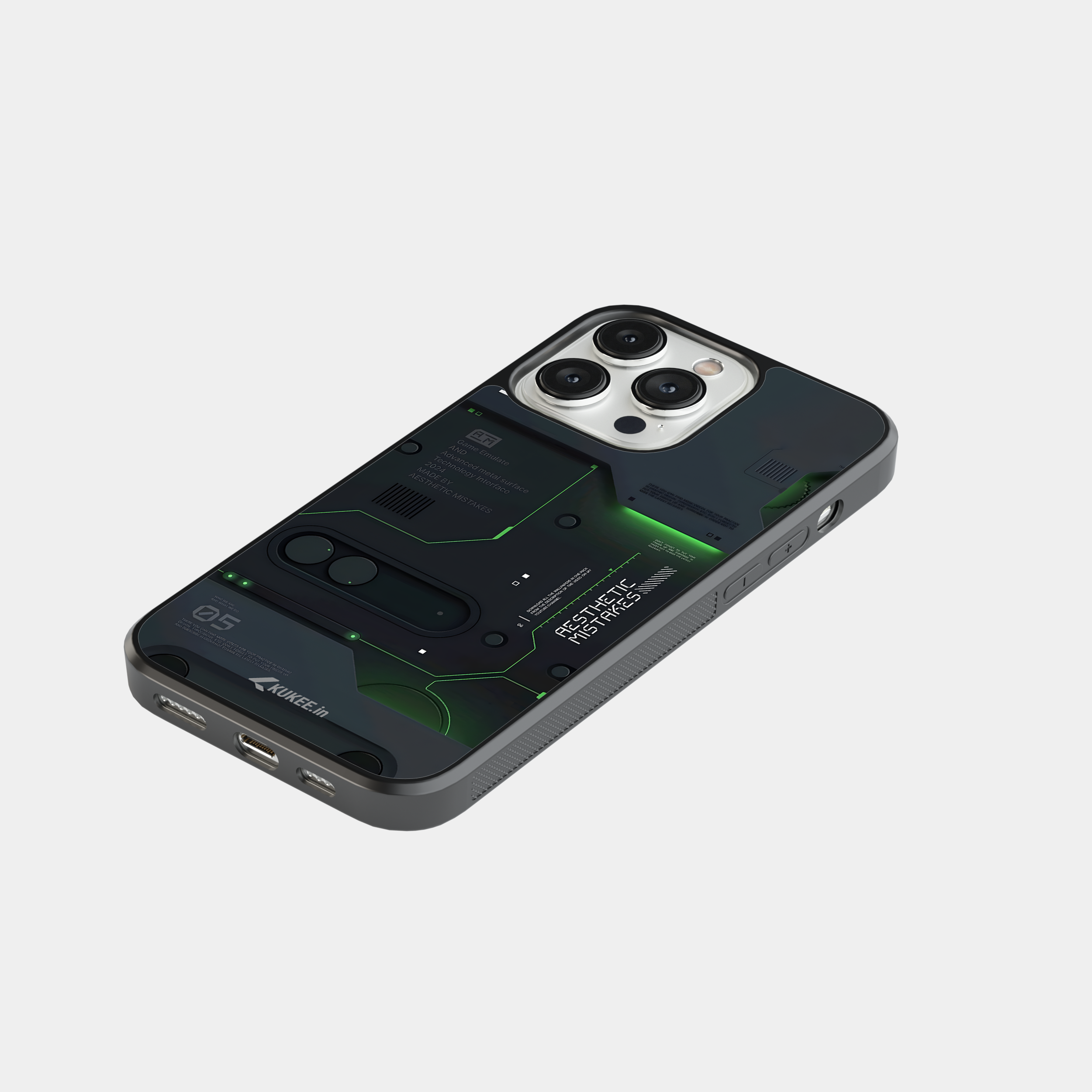 Futuristic Tech Interface Mobile Case - Dark with Green Accents