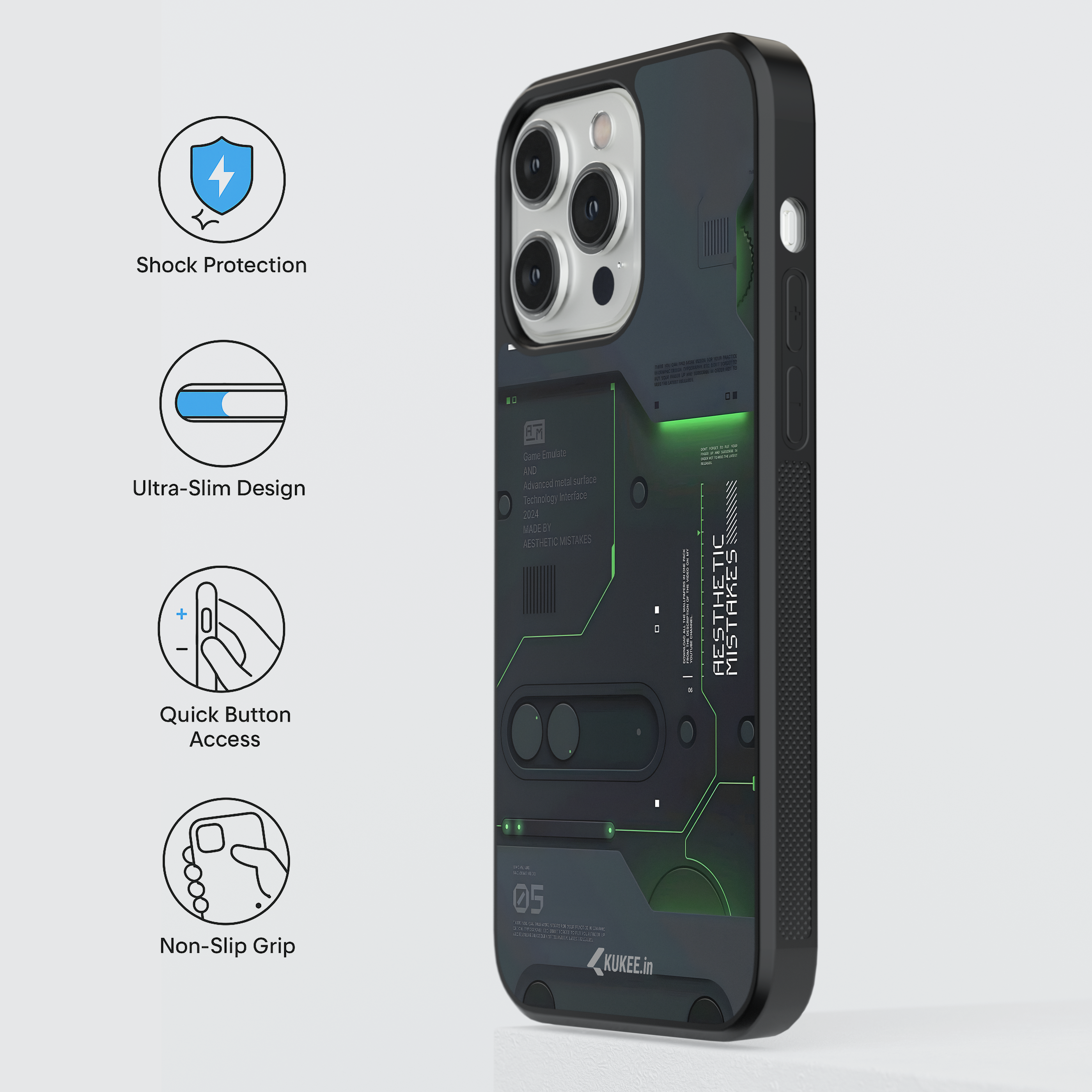 Futuristic Tech Interface Mobile Case - Dark with Green Accents