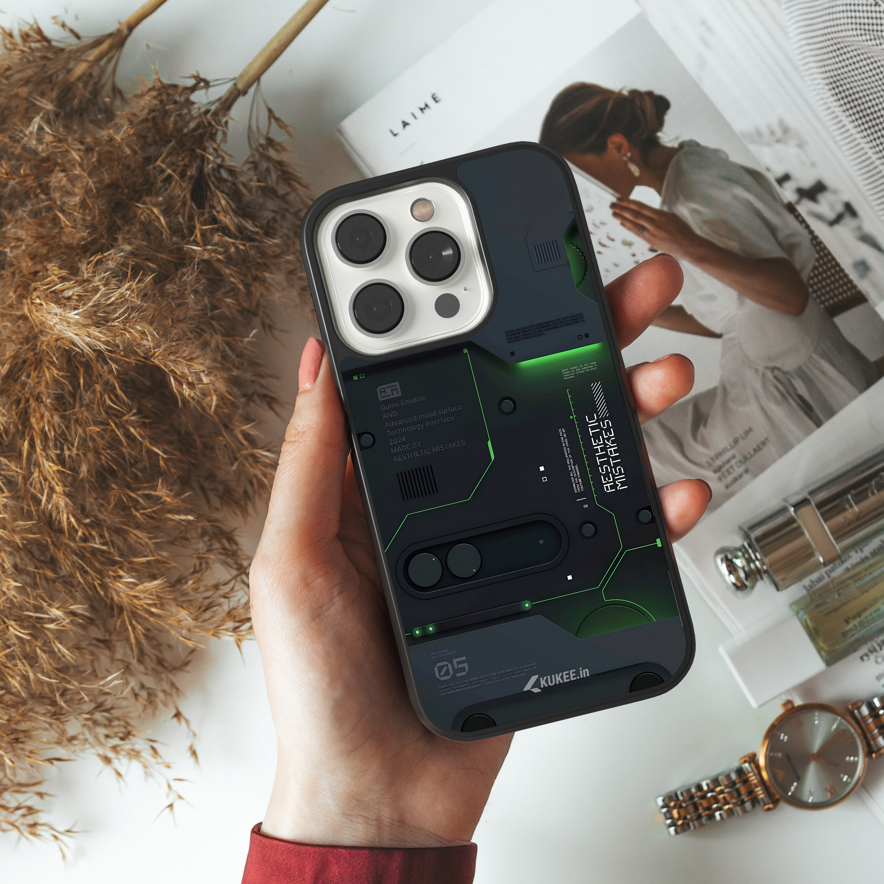 Futuristic Tech Interface Mobile Case - Dark with Green Accents