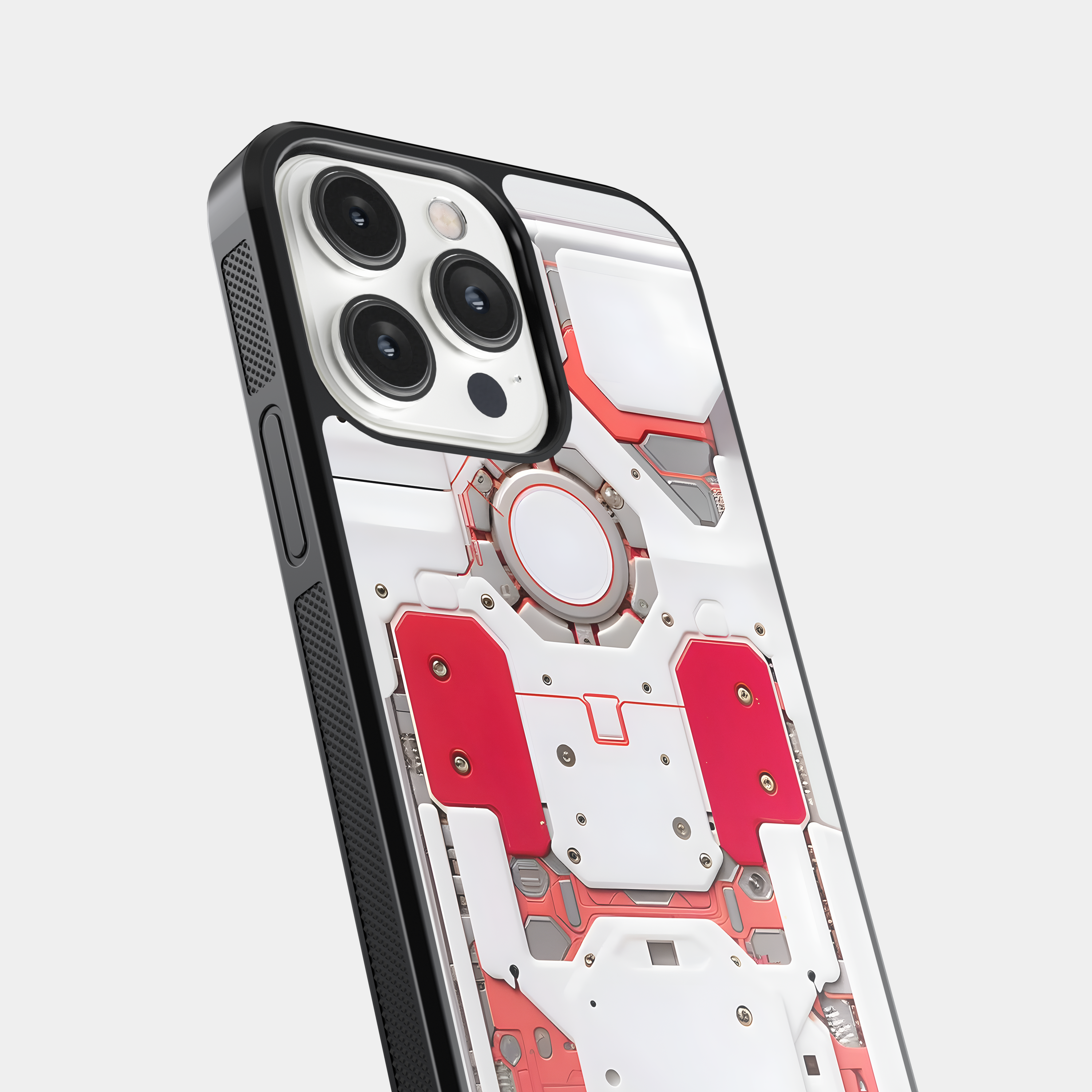 White and Red Futuristic Tech Mobile Case - Abstract Sci-Fi Design