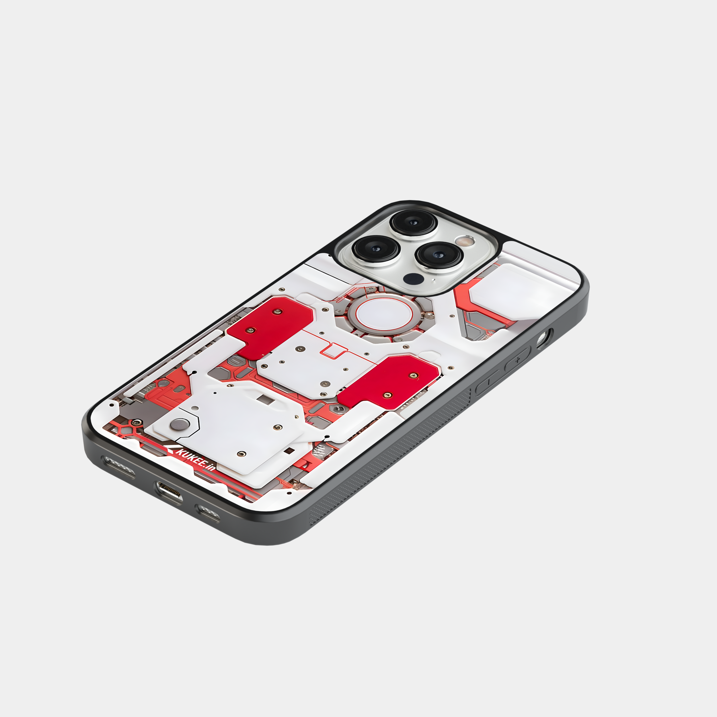 White and Red Futuristic Tech Mobile Case - Abstract Sci-Fi Design