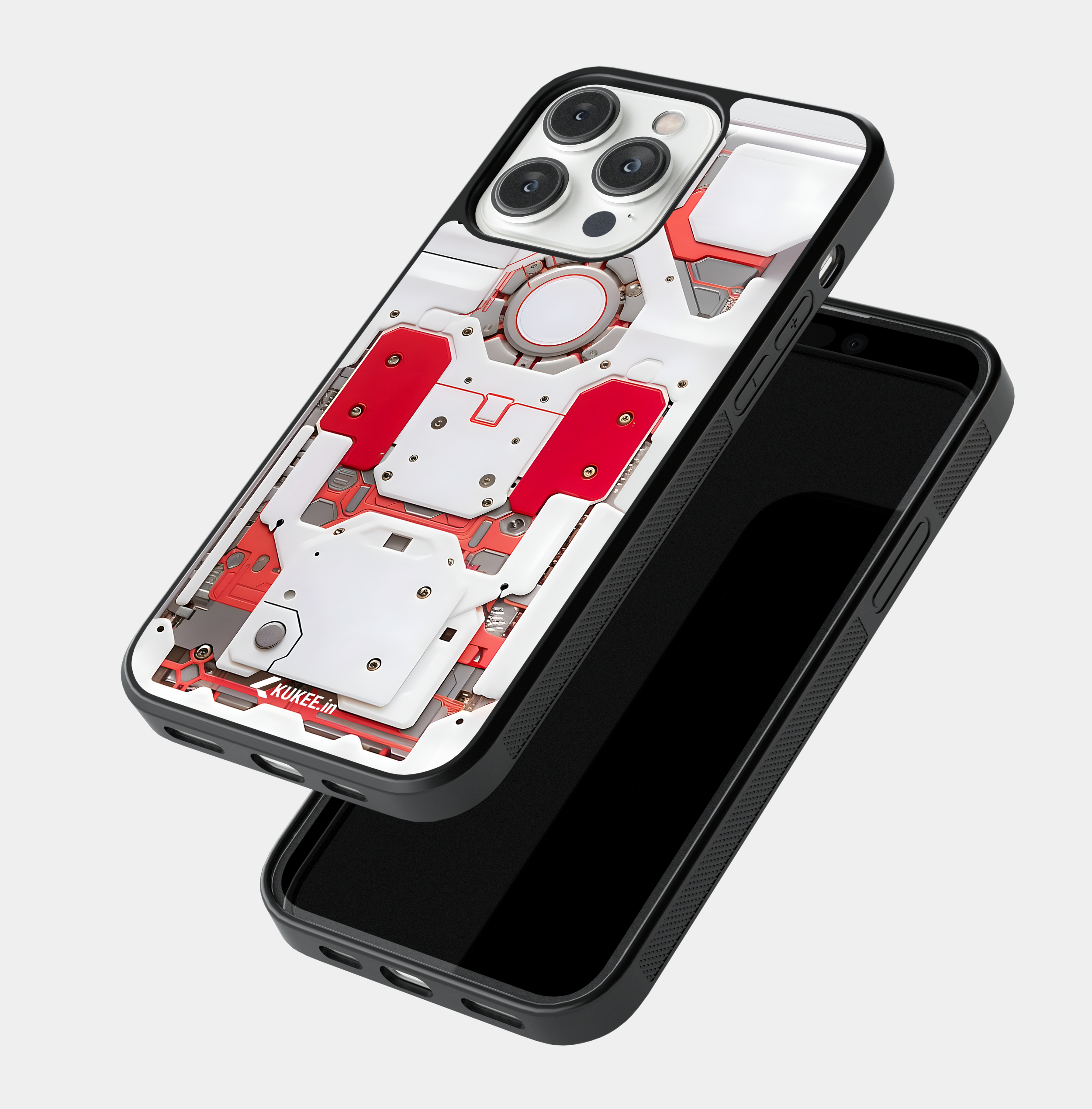 White and Red Futuristic Tech Mobile Case - Abstract Sci-Fi Design