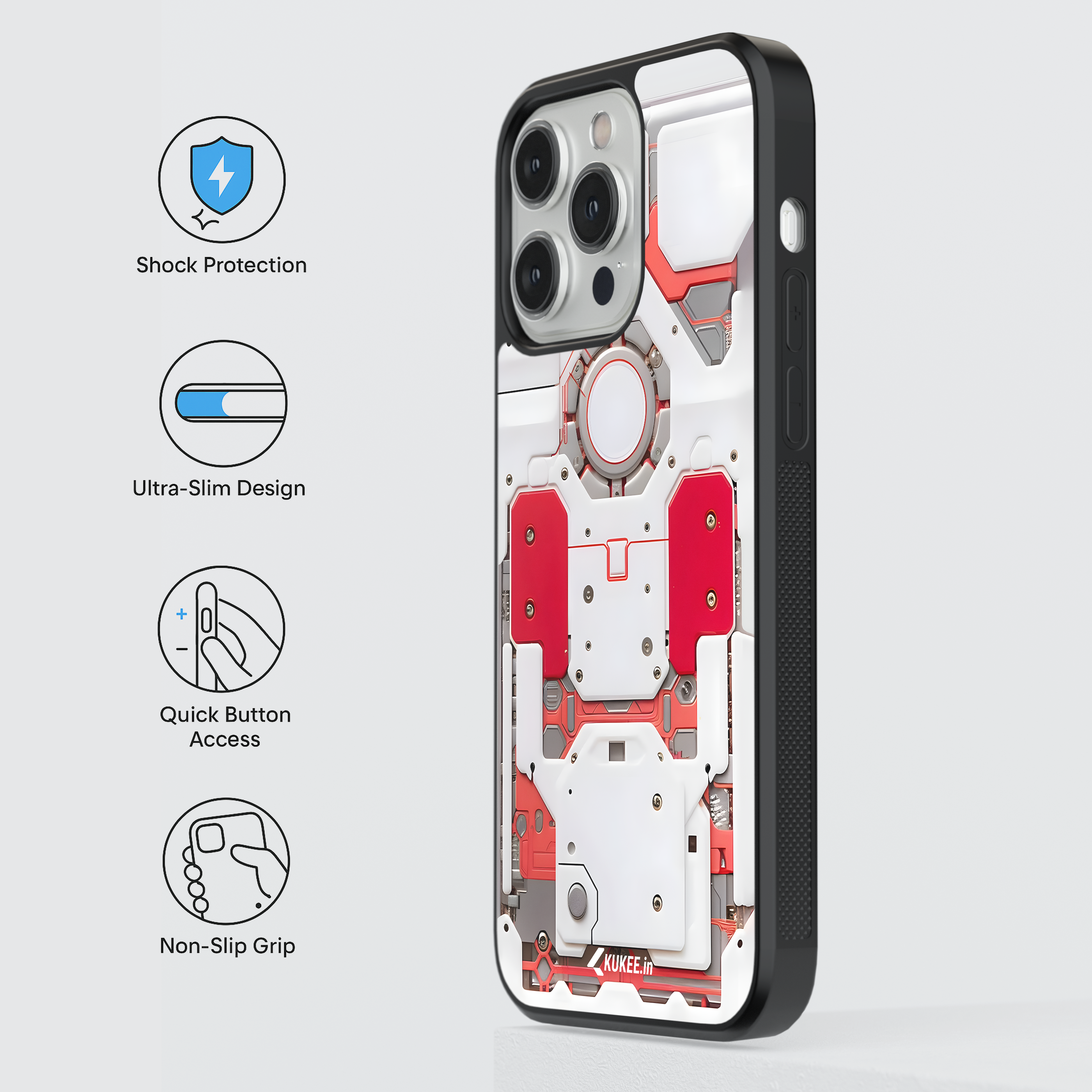 White and Red Futuristic Tech Mobile Case - Abstract Sci-Fi Design